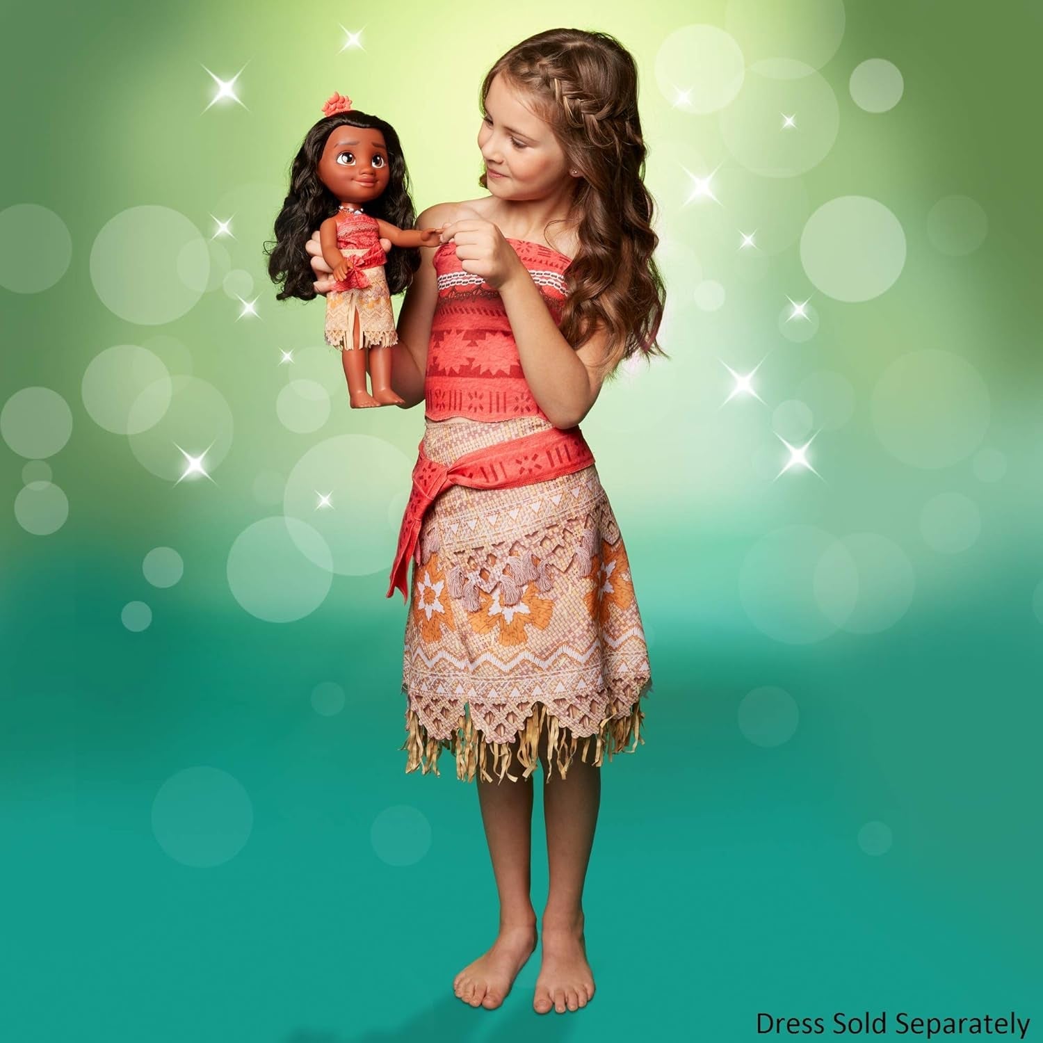 Panenka Disney Princess Moana 35 cm, reflexní třpytivé oči, pohyblivé klouby, odnímatelný outfit, květinová spona, dlouhé vlasy, pro dívky od 3 let