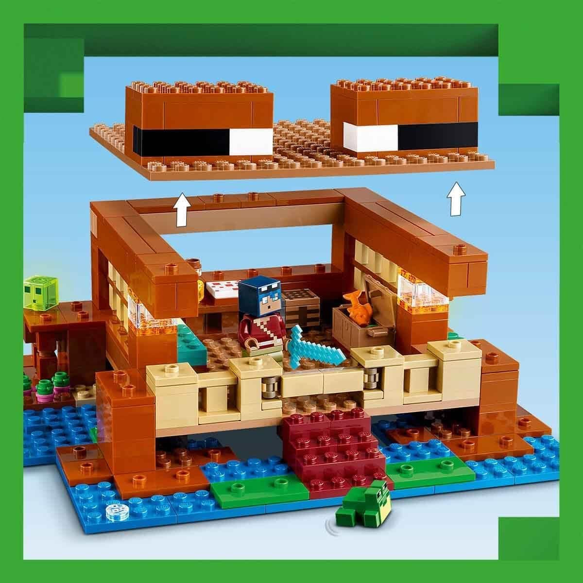 LEGO Minecraft The Frog House, domeček na hraní s figurkami včetně zombie, slizu a tonoucího muže, plus doplňky, jako je hračka člun a pracovní stůl, dárek pro chlapce a dívky od 8 let 21256 Stavebnice Besuche den LEGO-Store