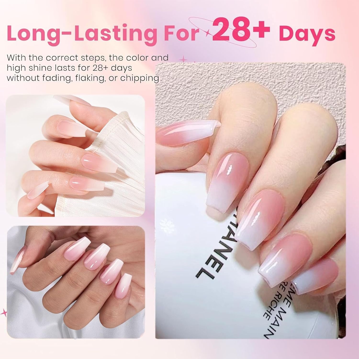 Sada 150 ks Gradient False Nails - 5 barev Ombre Design Samolepící umělé nehty - Celý kryt pro ženy a dívky - Lesklé umělé nehty pro DIY manikúru (čtvercové)