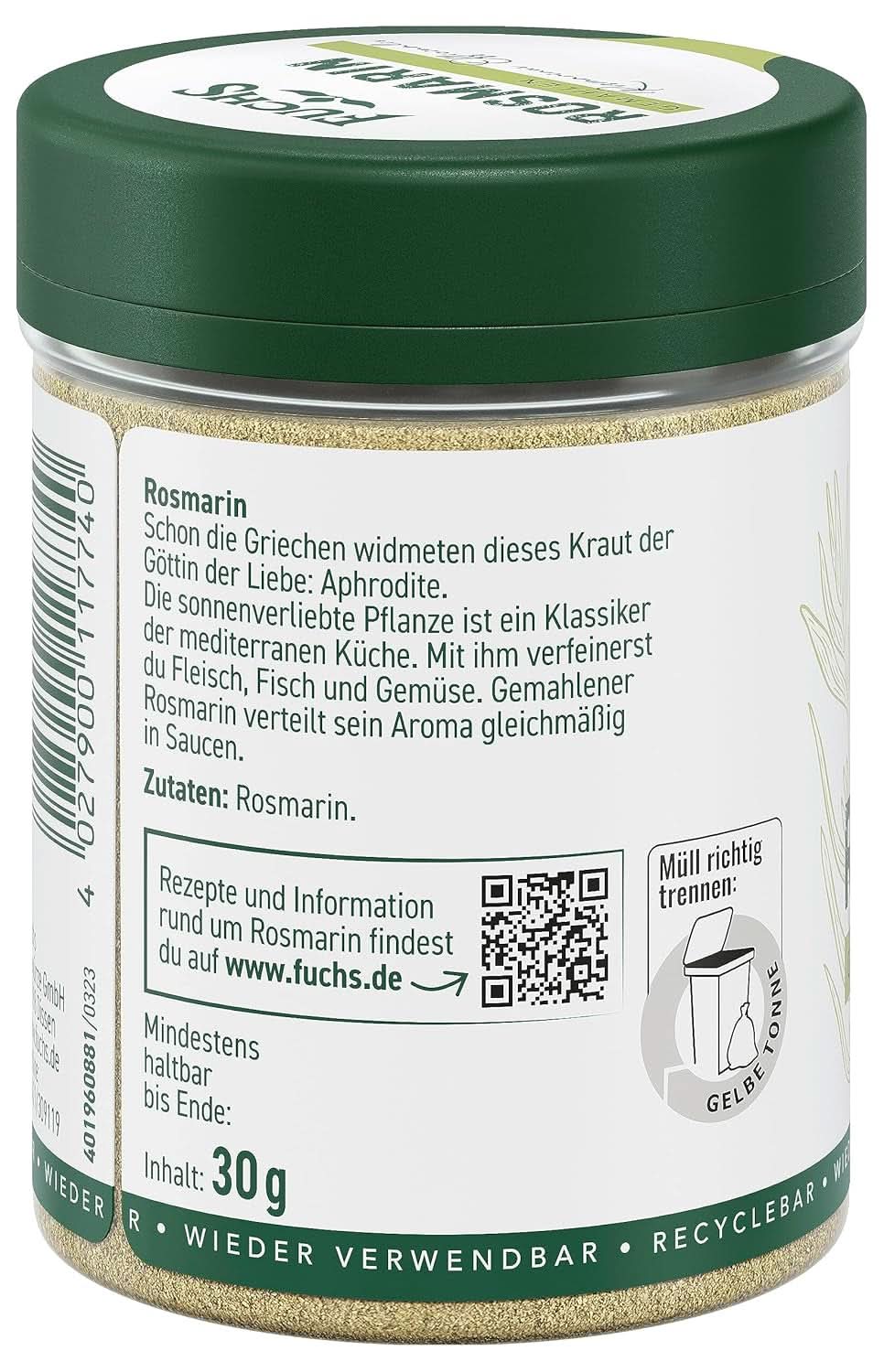 Fuchs - Mletý rozmarýn - K dochucení ryb, masa a zeleniny, 30 gramů Condimente Naty Shop