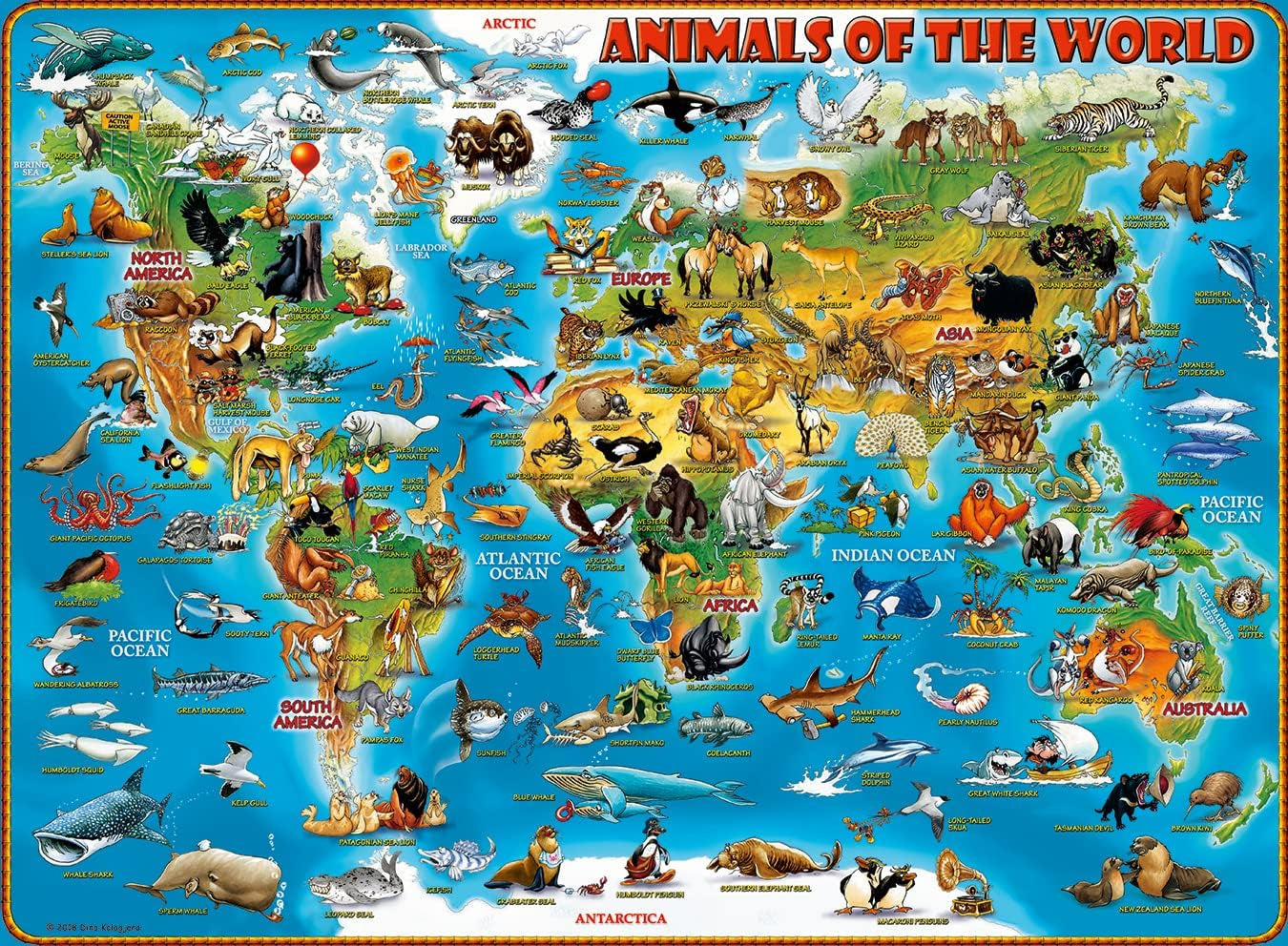 Puzzle Ravensburger pro děti - 13257 Zvířátka z celého světa - Puzzle mapa světa pro děti od 9 let, s 300 dílky ve formátu Xxl Puzzle Naty Shop