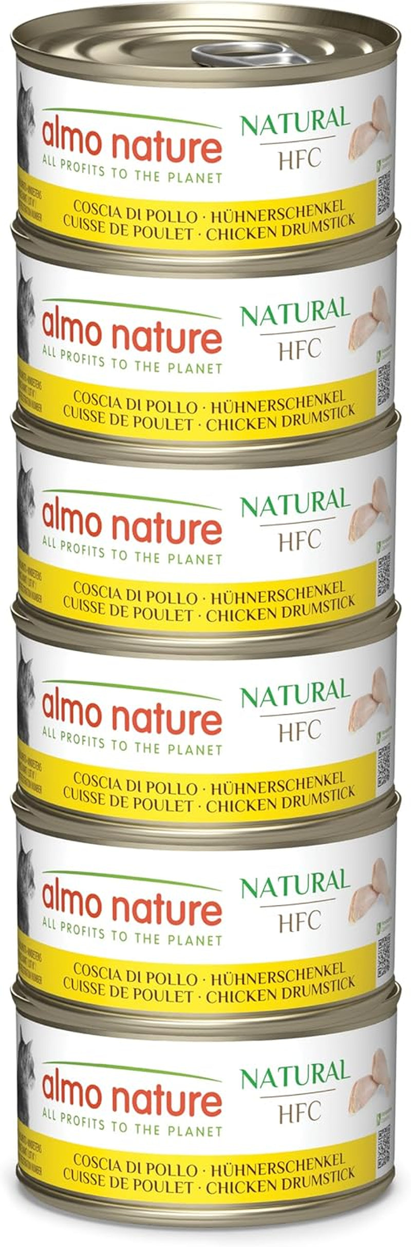 Almo Nature HFC Natural - Nassfutter für ausgewachsene Katzen - Hühnerschenkel - Human Grade, Bez lepku a Monoprotein - 6 x 70 g