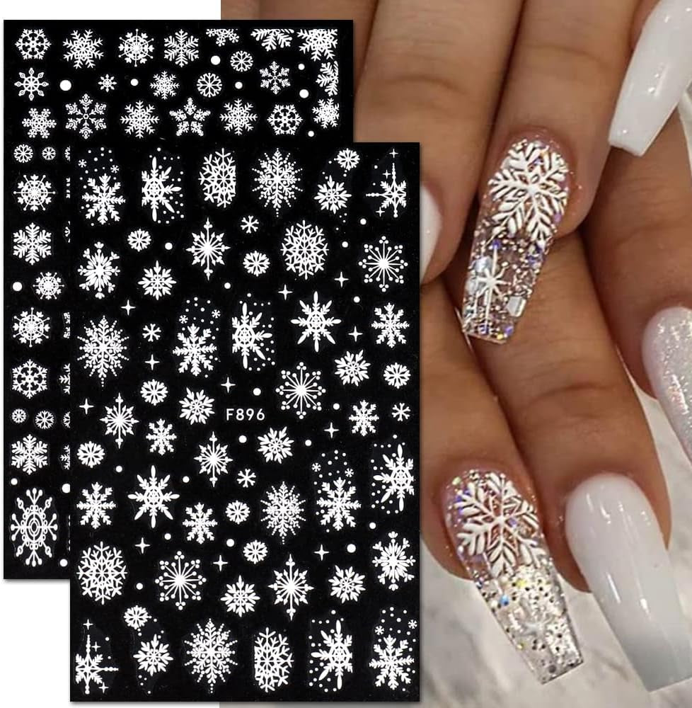 JMEOWIO Nálepka na nehty Weihnachten 8 Blatt Nagelaufkleber Selbtklebend Weiße Schneeflocken Nálepka na zimní nehty Dekoration Nageldesign Zubehör