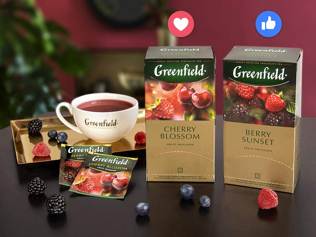 Greenfield Cherry Blossom, ibišek, šípek, jablko, malina, ostružina, čajové sáčky (2G X 25), 50G