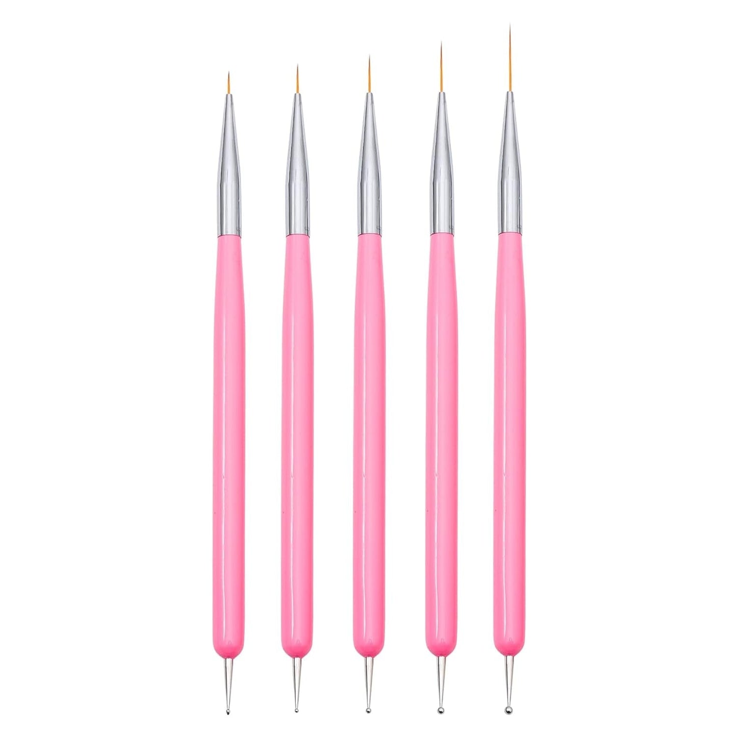 Nagelkunst-Pinsel, 5 Stück, Nailart-Pinsel, Punktierstift-Werkzeuge, Malkunst-Design-Pinsel-Set Für Lange Linien, Dünne Details, Feine Zeichnungsgrößen 7/9/11/15/22 Mm, Black