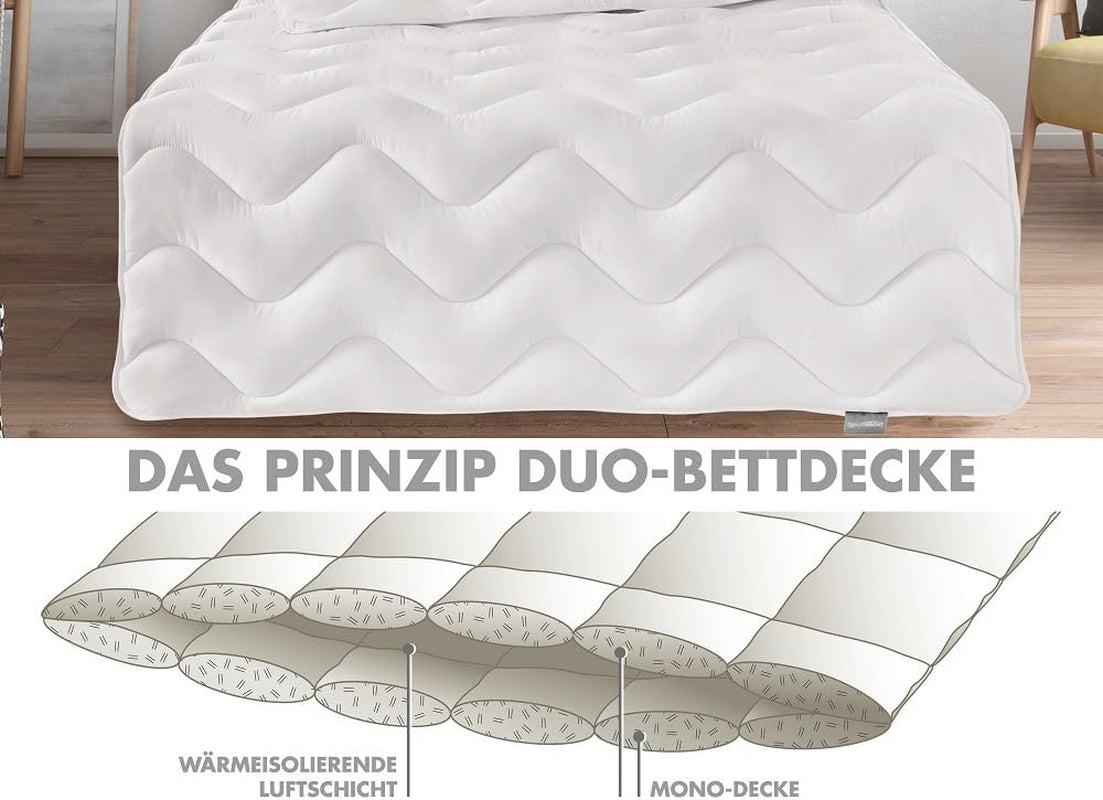 Traumnacht Cosy - Souprava postele 4 sezóny, 1 X dělitelná přikrývka 135 X 200 Sada a 1 X polštář 80 X 80 Cm, certifikace Ã-ko Tex, bílá, vyvinuto v Německu, (balení 2 ks) Přikrývky a přikrývky Naty Shop