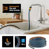 Fiskars L vodní hadice, UV ochrana, tlakově testováno, stupeň torzní tuhosti 4 (z 5), 30 m, Ø 1,3 cm (1/2"), 4,2 kg, černá/oranžová/modrá, 1027105