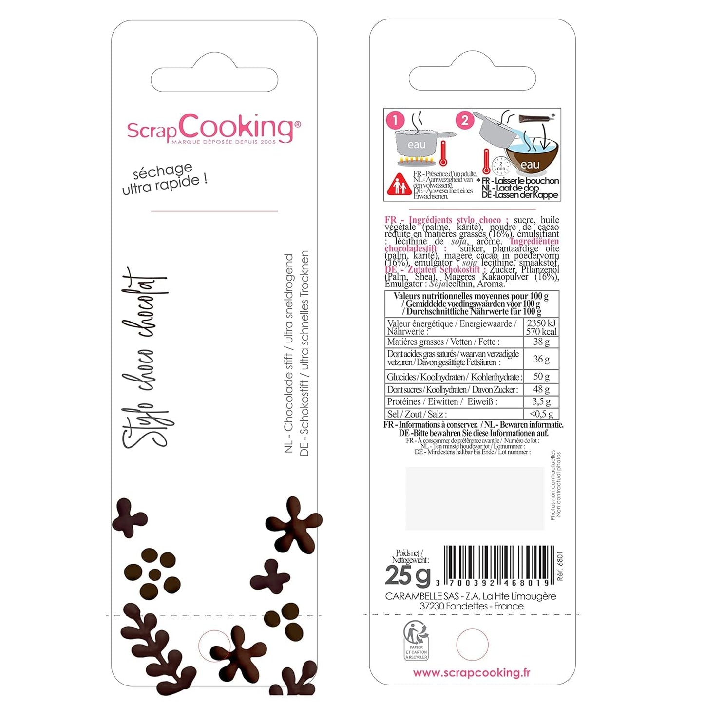 Scrapcooking - Hnědé čokoládové pero - Čokoládový cukr na psaní 25 g - Jedlé ozdobné cukrové pero - Psaní a kreslení - Označování fondán, poleva, dorty - 6801