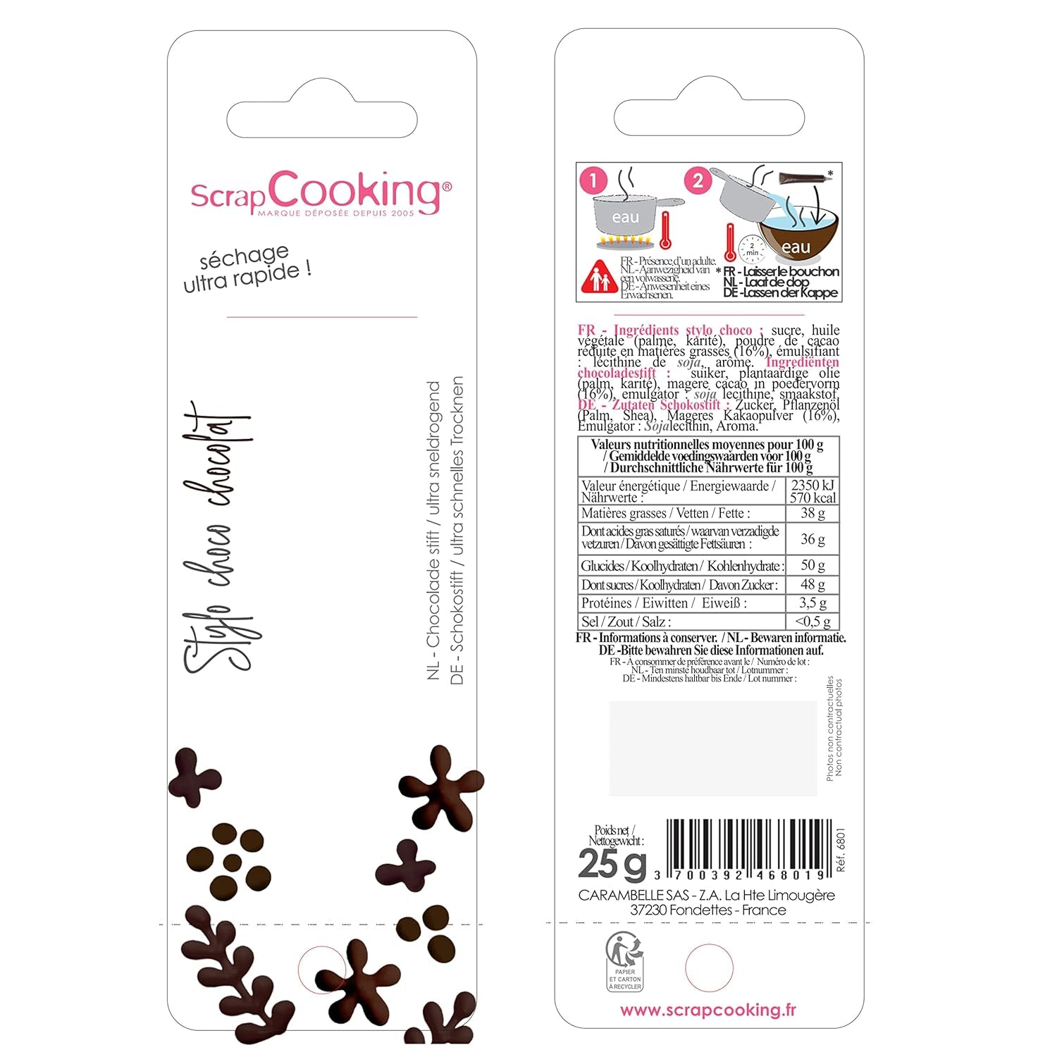 Scrapcooking - Hnědé čokoládové pero - Čokoládový cukr na psaní 25 g - Jedlé ozdobné cukrové pero - Psaní a kreslení - Označování fondán, poleva, dorty - 6801