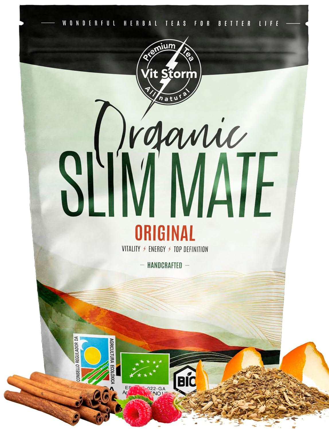 VITSTORM® Slim Tea Kardamom – BIO čaj Yerba Mate – Detoxikační a diuretický čaj – 100G