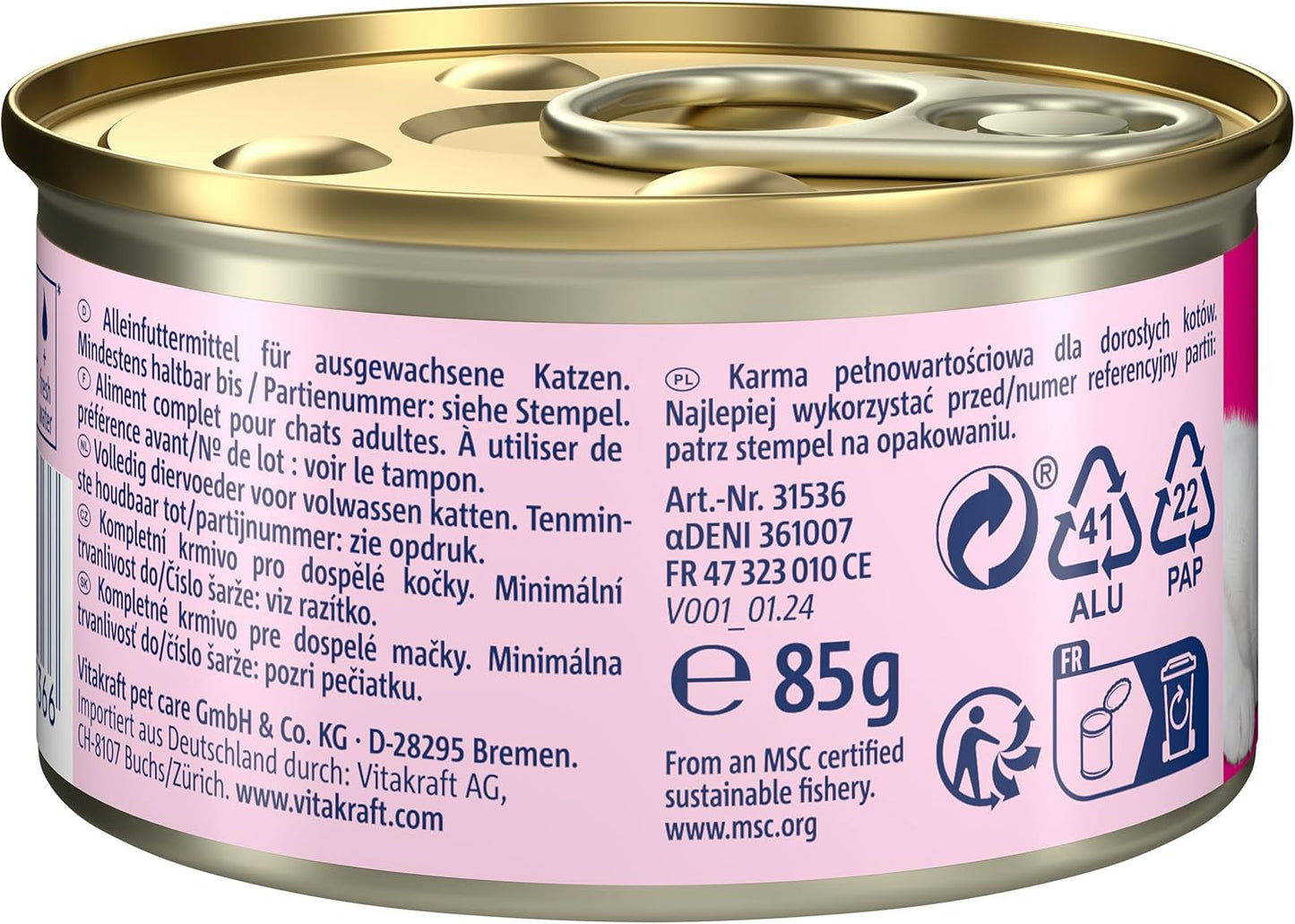 Vitakraft Poésie Mousse, mokré krmivo pro kočky, provzdušněná pěna, s lososem, bez přidaného cukru a obilovin (12 x 85 g)