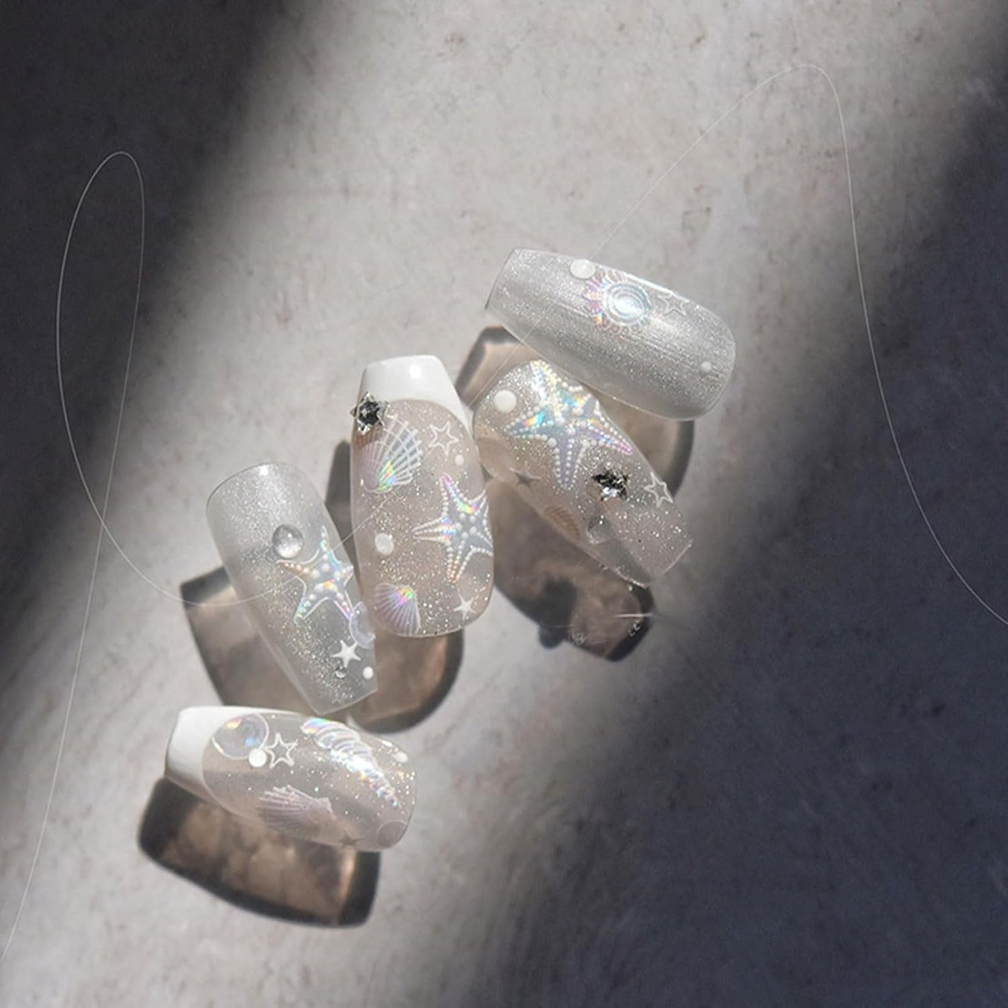 JMEOWIO 3D Nálepka na nehty Aurora Muschel Seestern Nálepka na nehty Selbtklebend Nagelaufkleber 5D Stereoskopické Ozean Téma Dekorace Nageldesign Zubehör 1 Blatt