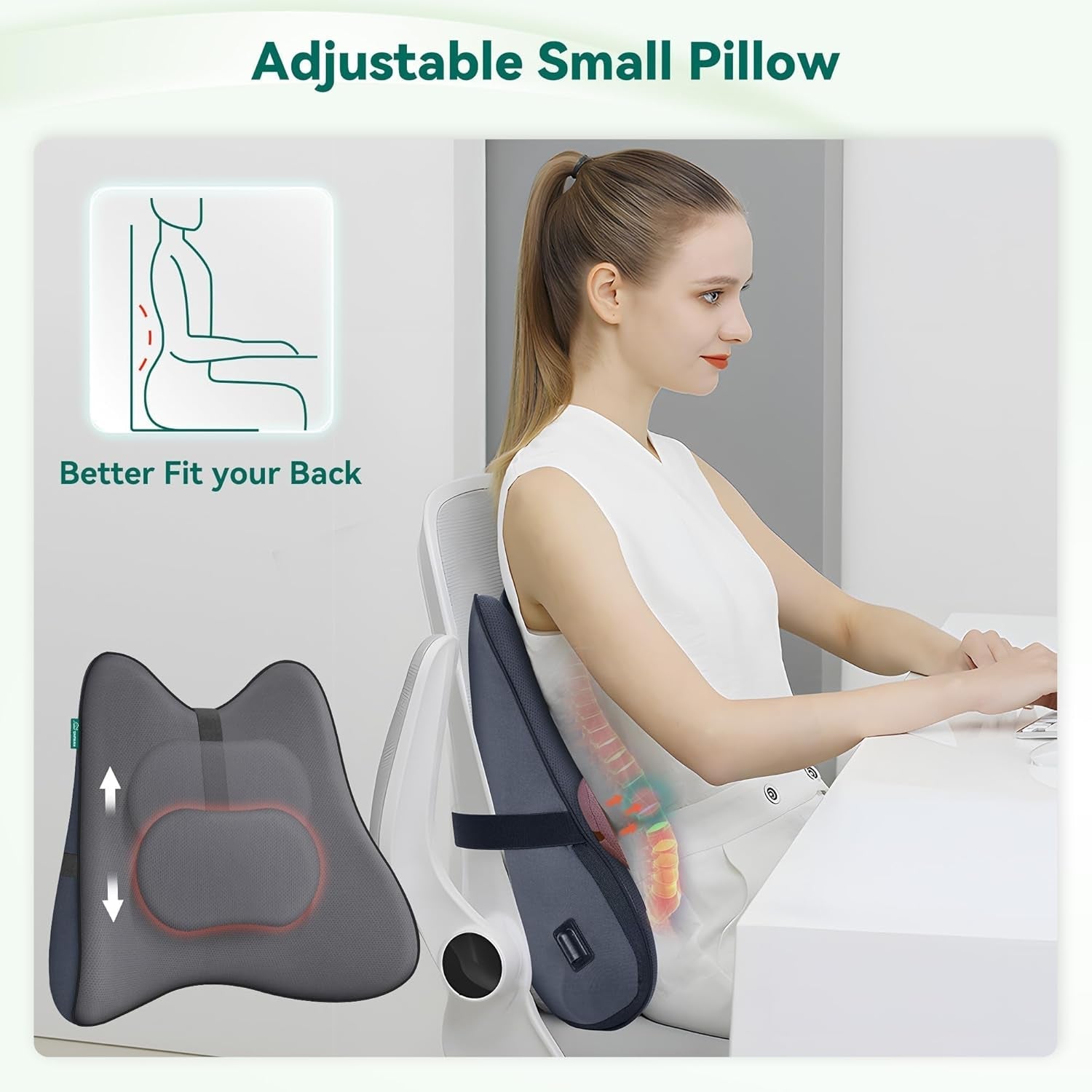 Ergonomický bederní opěrný polštář Snailax s masáží a vyhříváním, opěrný polštář Shiatsu z paměťové pěny, sedací polštář se 3 intenzitami masáže | 2 stupně ohřevu | 3 časovače | pohodlné sezení