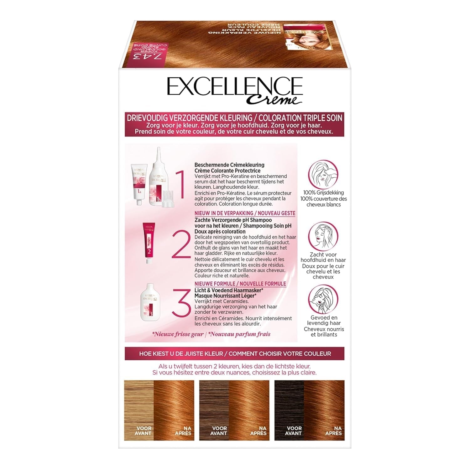Paris Excellence Creme 7.43 Barva na vlasy červená - Barva na vlasy (červená, blond Cuuvré Gold, Belgie, 63 mm, 100 mm, 163 mm) Naty Shop Hair Dye