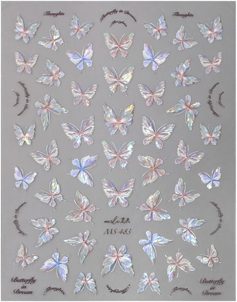 Glänzend Aurora Shell Schmetterling Nálepka na nehty Selbstklebend,Erleichterung Schmetterlinge Nálepka na nehty Rosa Laser Schmetterling Nagelaufkleber Für Frauen Nageldesign Zubehör Nagel Zubehör Nail Art