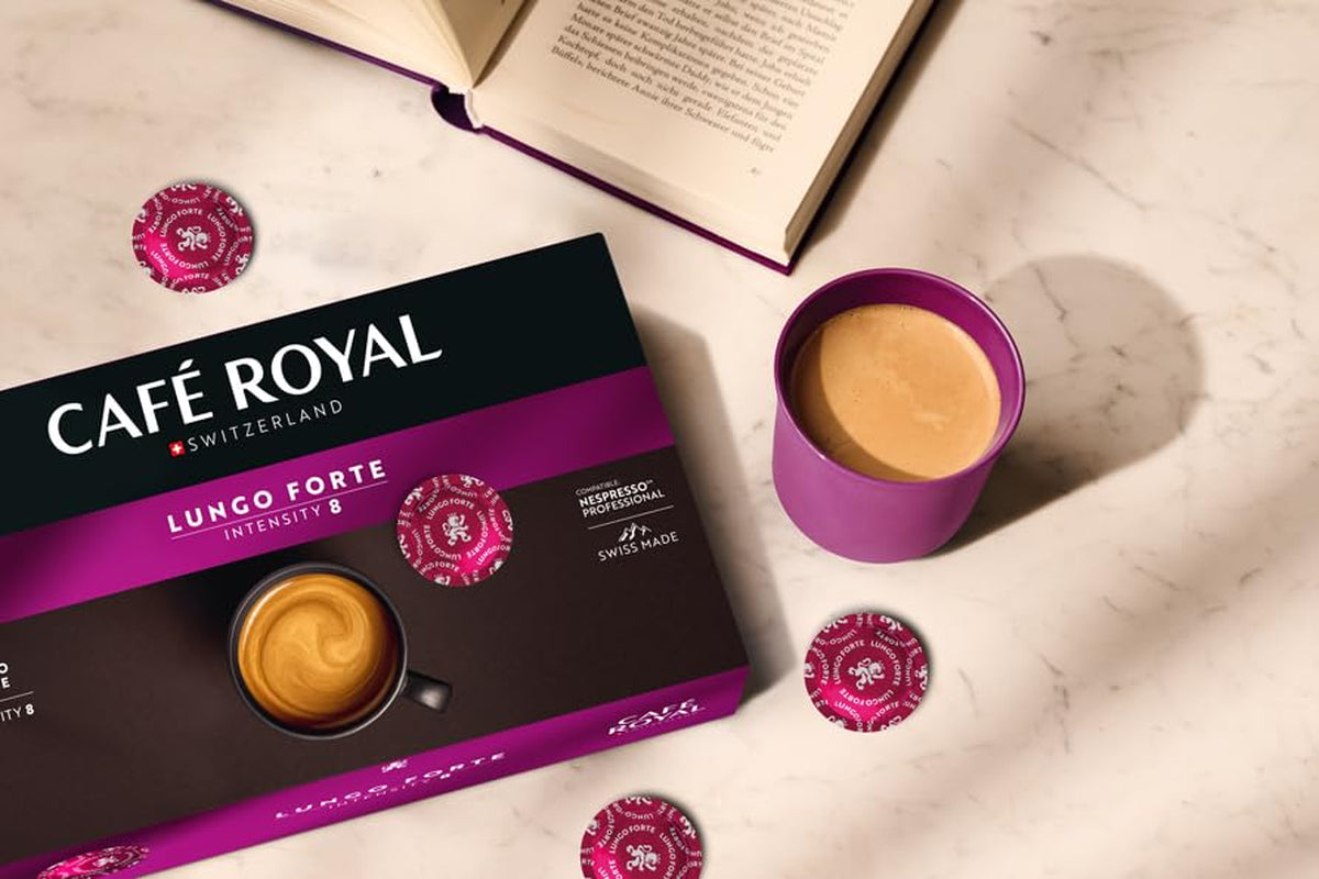 Café Royal Professional Pads, Lungo Forte, 50 Nespresso (R) Professional kompatibilní podložky pro kancelář a gastronomii, Rainforest Alliance zertifiziert, 100 Prozent Arabica Kaffee, Intensität 8