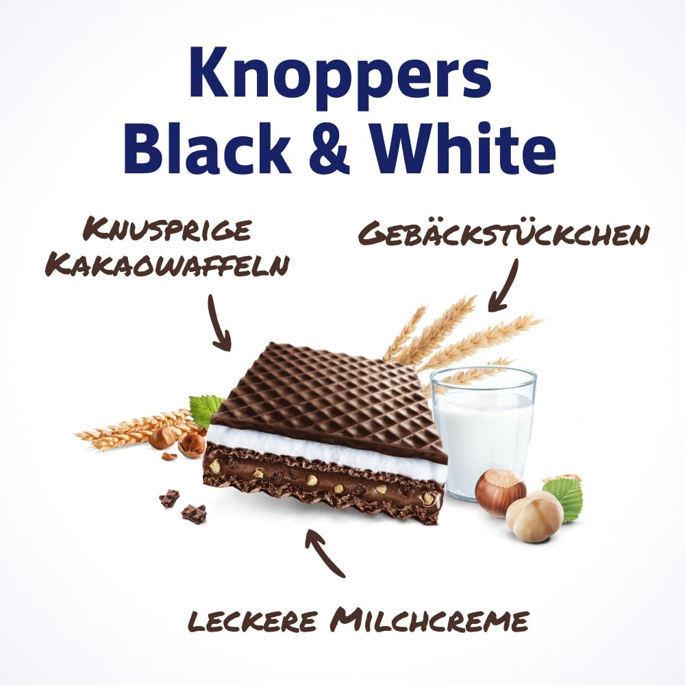 Black and White – 2 x 200 g (2 x 8 kusů) – Oplatkové plátky plněné tmavými kakaovými oplatkami, kousky černého těsta, mlékem a nugátovým krémem