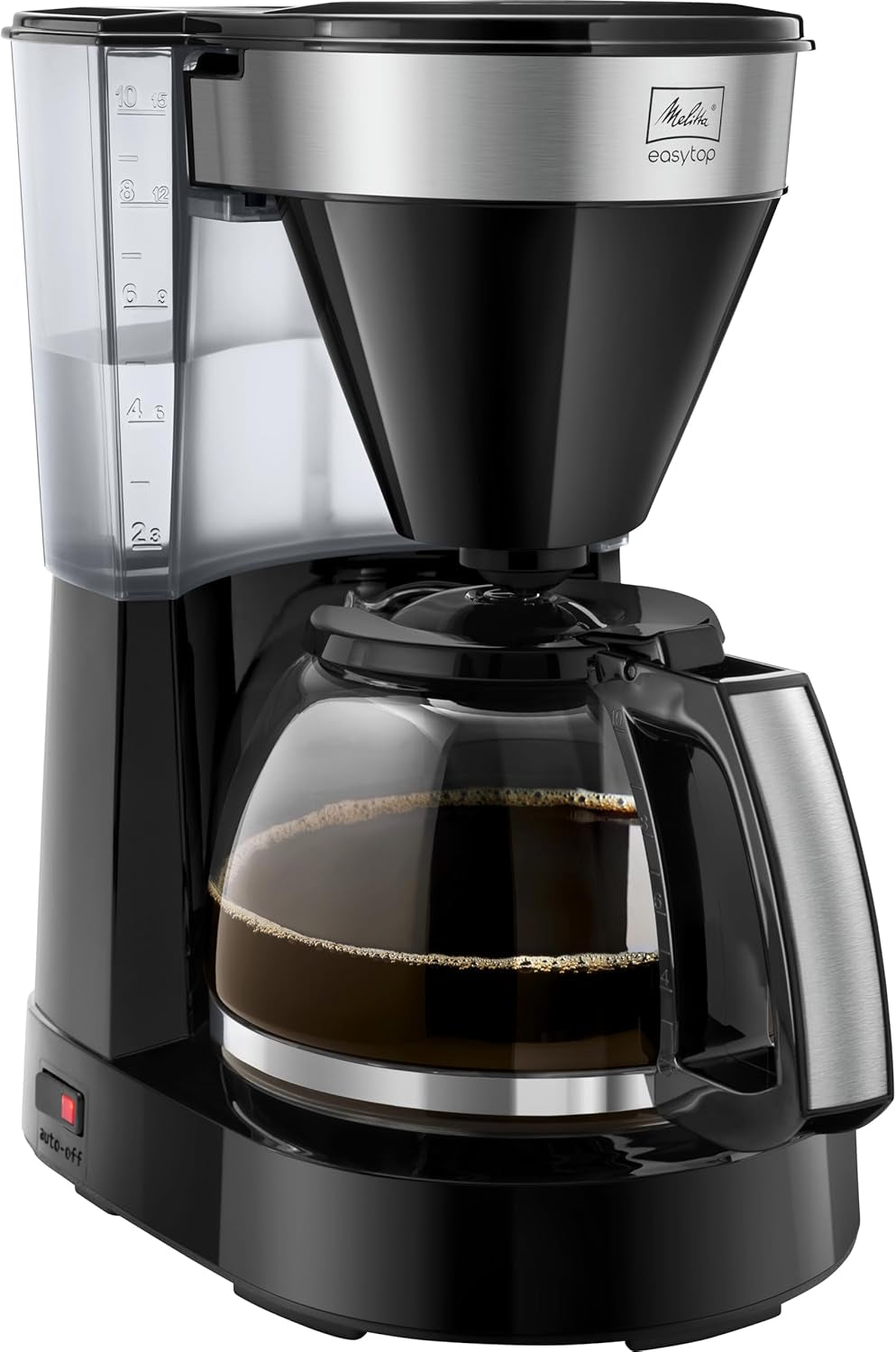 Melitta Easy Top - Espresso kávovar s filtrem a skleněnou karafou, až pro 10 šálků kávy, černá/nerezová ocel