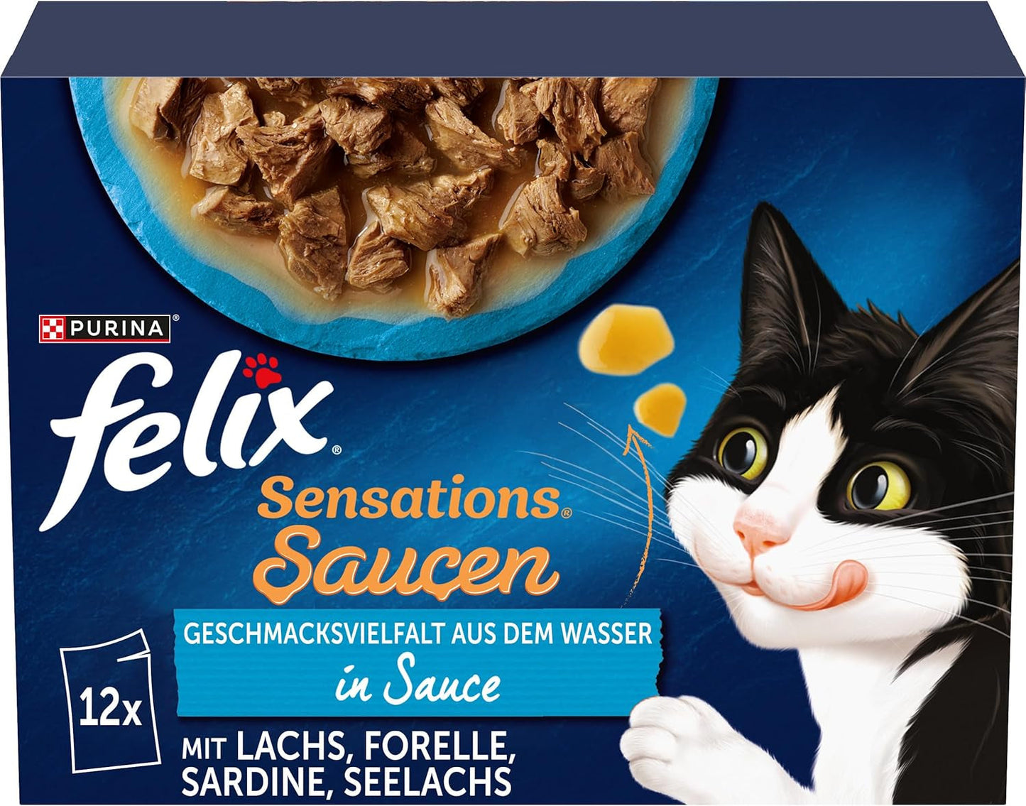 Felix Sensations Sauces Mokré krmivo pro kočky, různé rybí směsi, balení 6 ks (6 x 12 sáčků po 85 g)