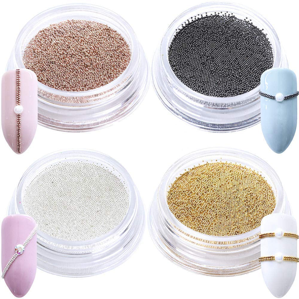 GZMAYUEN Nail Art Perlen Micro Caviar Für Nägel, 0,3-3 mm Goldene Silber Mini Caviar Strasssteine, Weiß Béžový Mini Nägel Perlen Mikroperlen Dekor Für Nägel