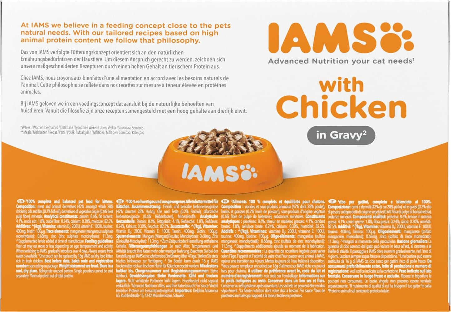IAMS Delights Kitten Nassfutter - Multipack Katzenfutter mit Hunn in Sauce, vysoce kvalitní Futter für Junior Kätzchen von 1-12 Monate, 12 x 85 g