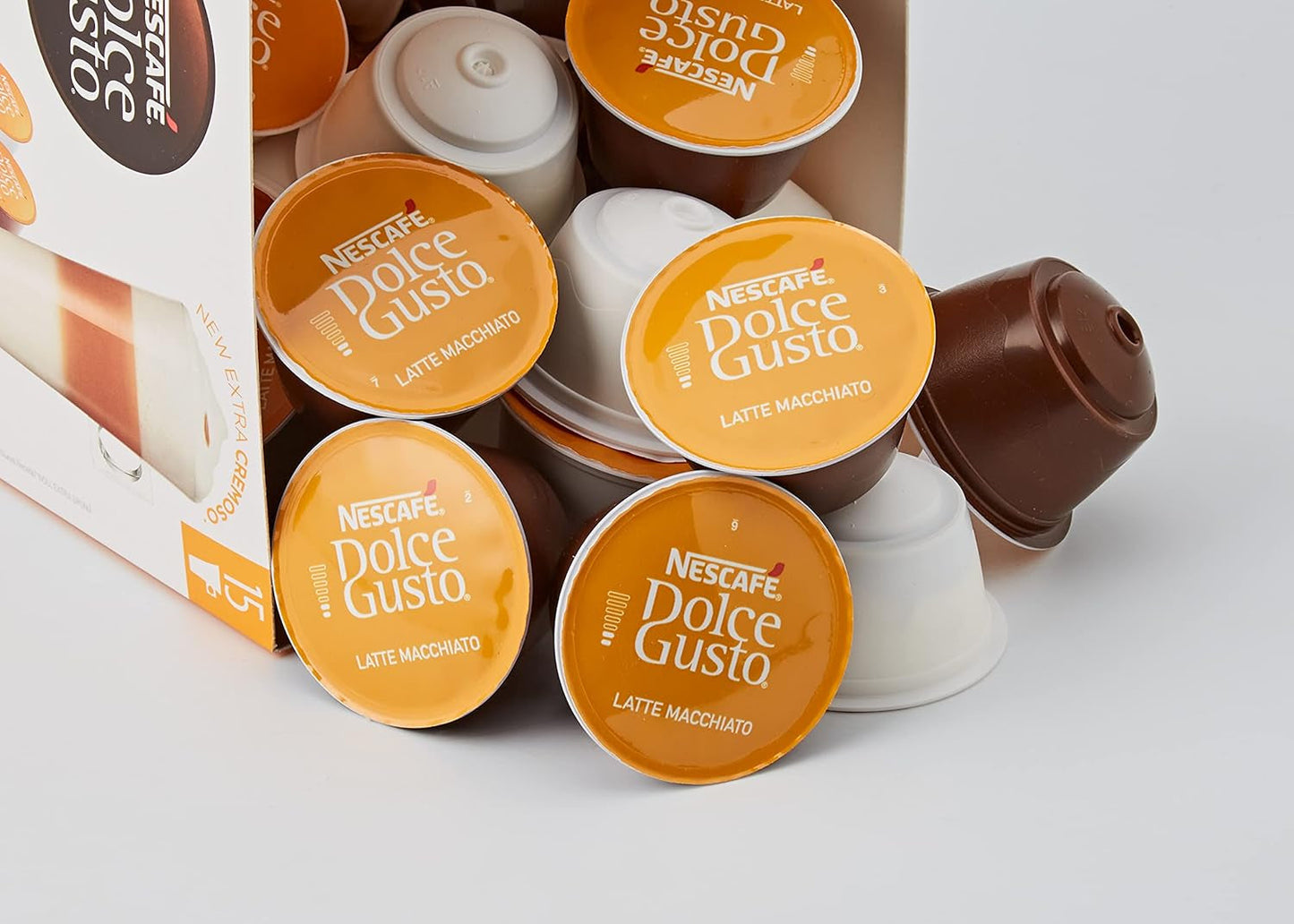 NESCAFÉ Dolce Gusto Latte Macchiato Vorratsbox 90 Kaffeekapseln (Aromatischer Espresso a Latte Macchiato Caramel