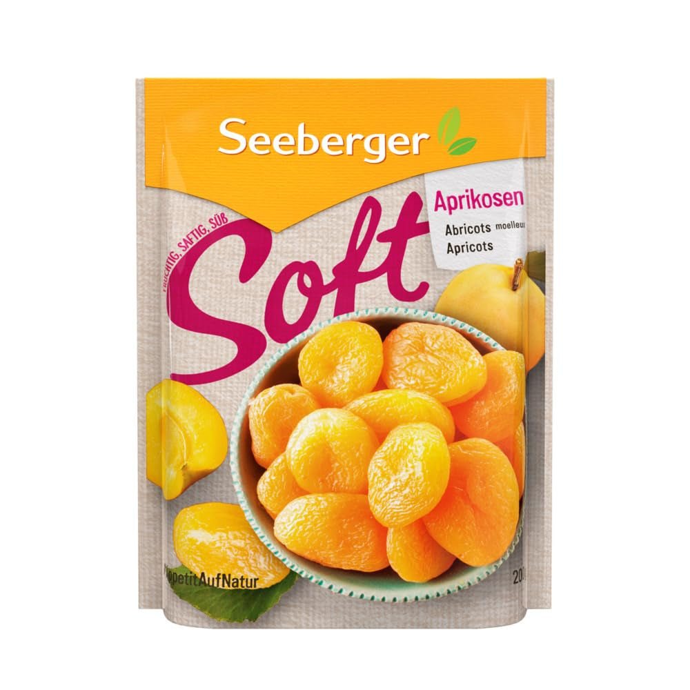 Seeberger Soft Apricots: Lahodně měkké a šťavnaté meruňky - sladká a sametová textura - bez přidaného cukru - sušené - bez pecek, veganské (1 x 200 g) Naty Shop Dehydrated Products 200 G (1 balení)