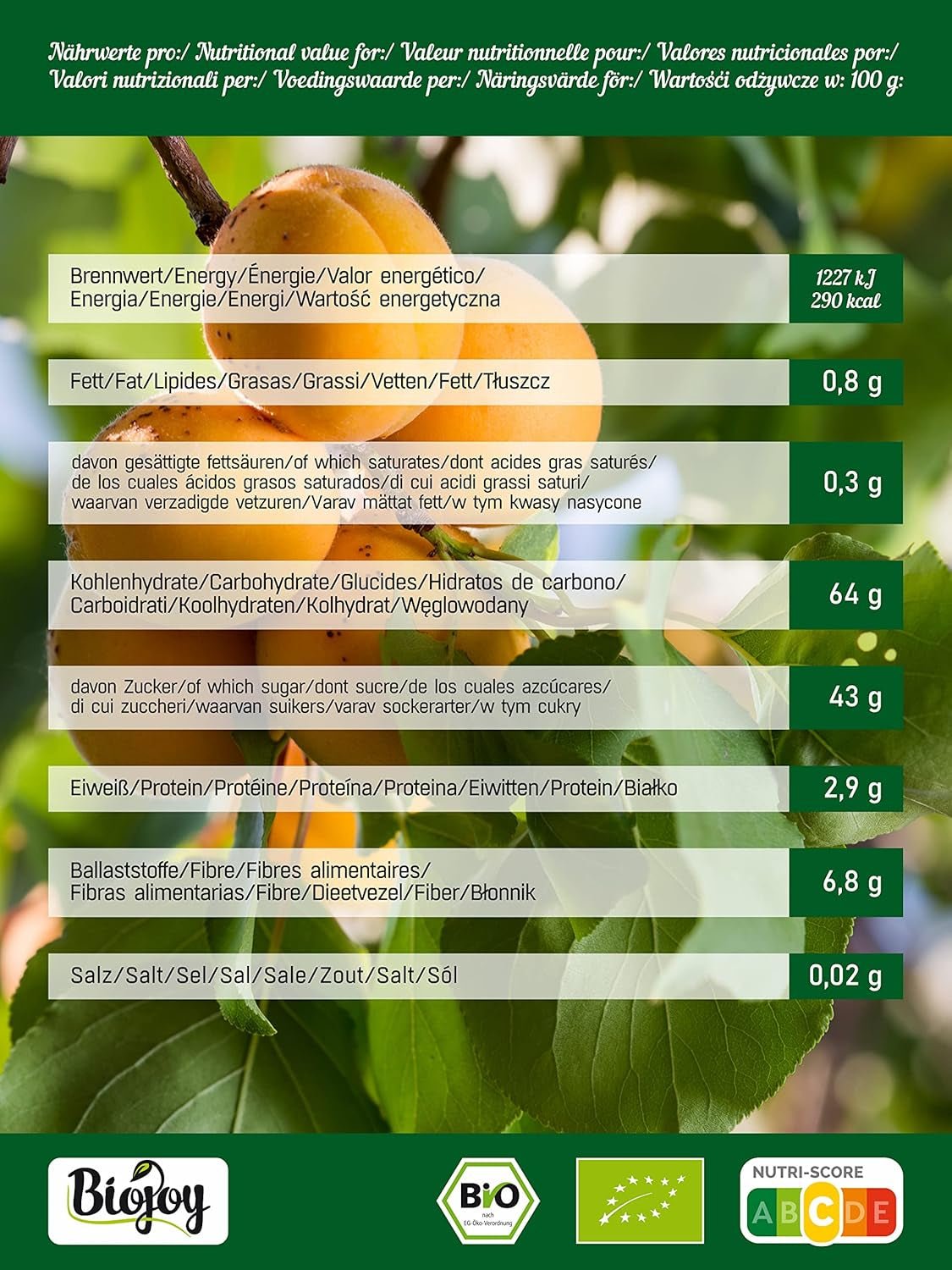 Biojoy sušené meruňky (500 g), nesířené Dehydrované produkty Můj obchod