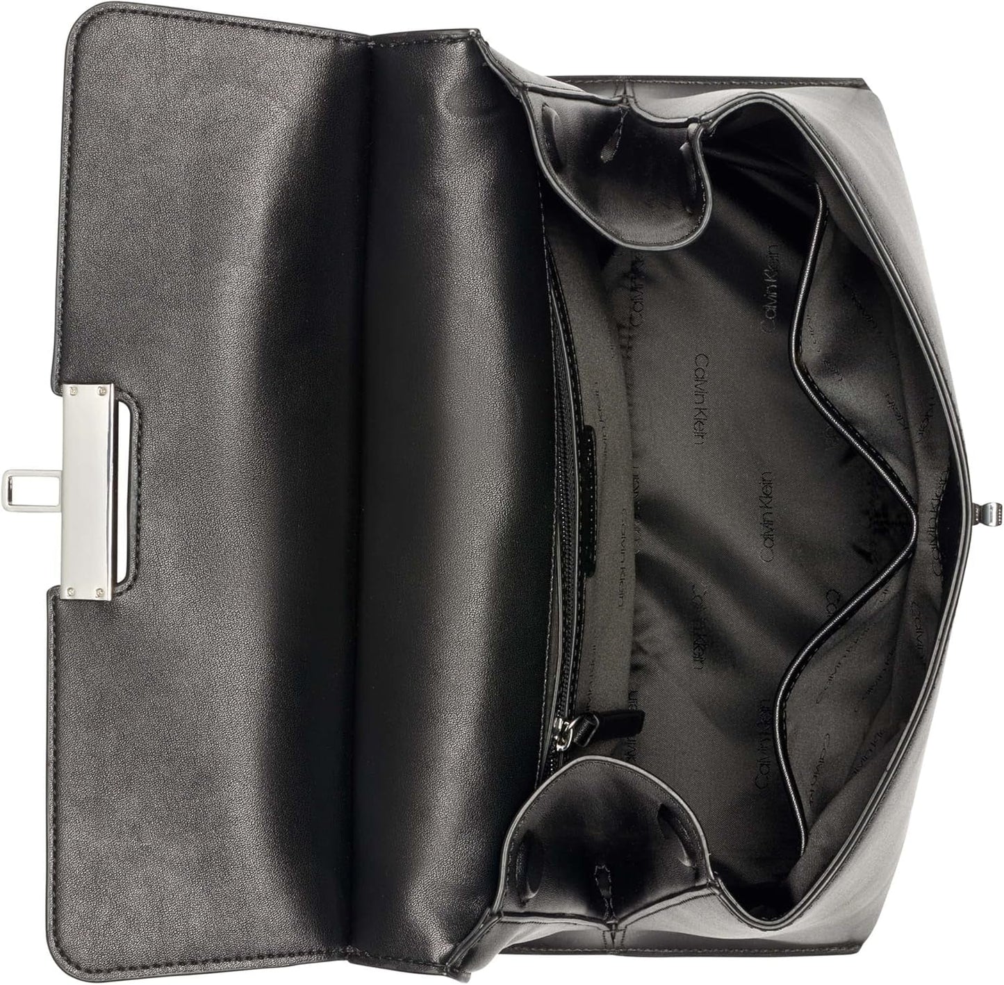 Calvin Klein dámská taška Turn Lock - 2 v 1, veganská kůže, 3 kapsy Becky Turnlock taška přes rameno, černo/stříbrné dámské tašky Naty Shop