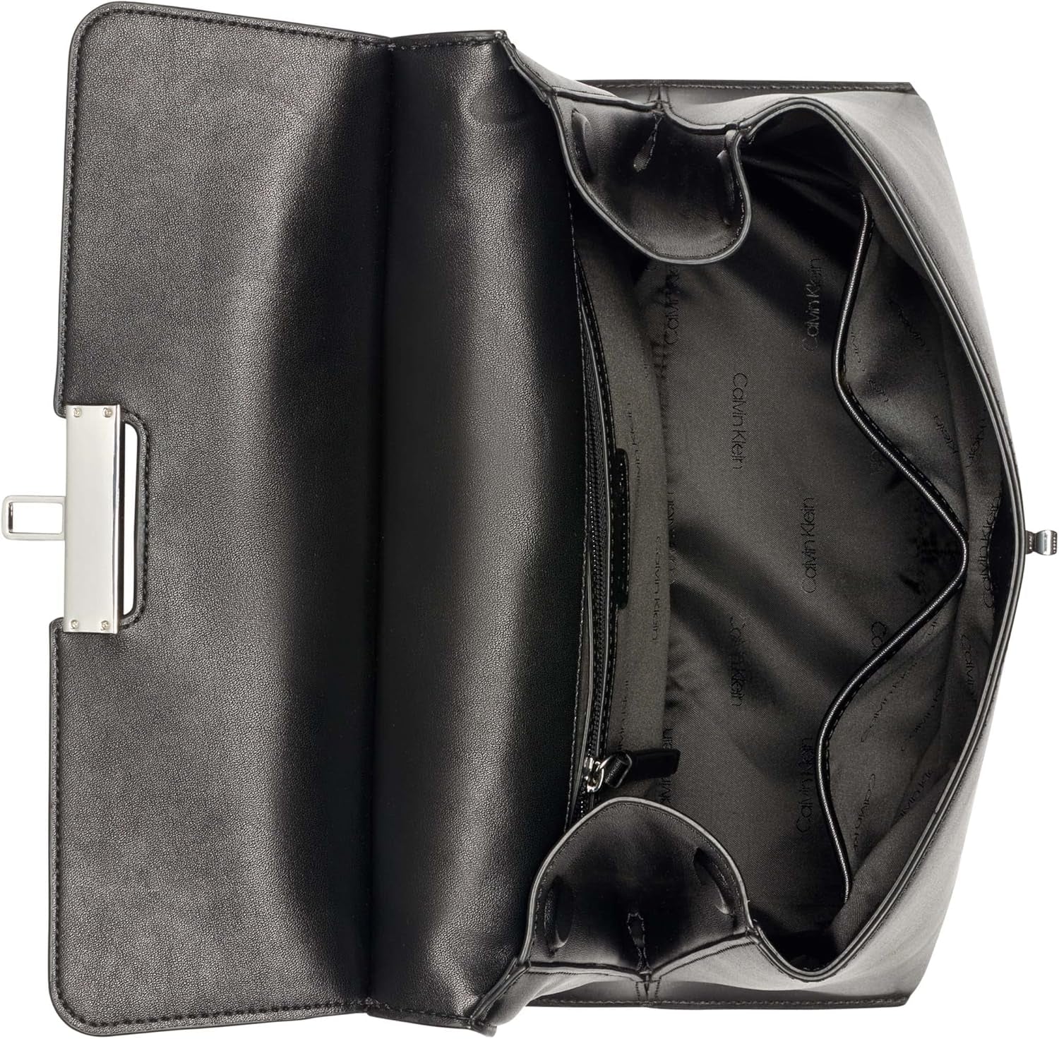 Calvin Klein dámská taška Turn Lock - 2 v 1, veganská kůže, 3 kapsy Becky Turnlock taška přes rameno, černo/stříbrné dámské tašky Naty Shop