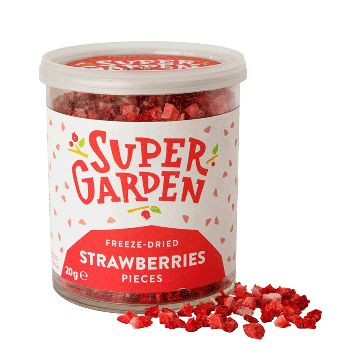 Super Garden mrazem sušené jahody | Lahodné a 100% čisté mrazem sušené ovoce | Celé sušené jahody pro zdravé svačiny nebo pečení | Lyofilizované jahody 19g Dehydrované produkty Naty Shop Jahodový dort