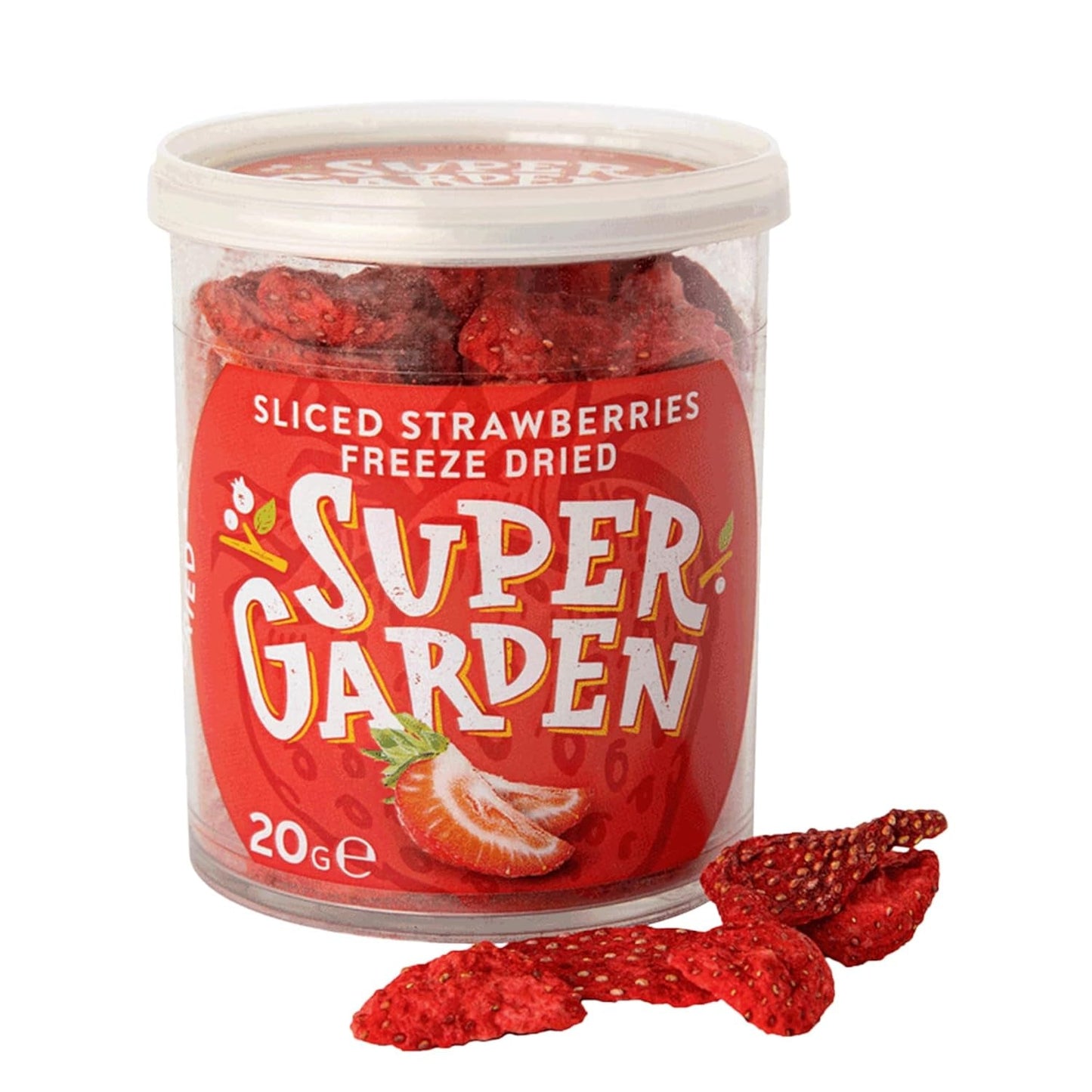 Super Garden mrazem sušené jahody | Lahodné a 100% čisté mrazem sušené ovoce | Celé sušené jahody pro zdravé svačiny nebo pečení | Lyofilizované jahody 19g Dehydrované produkty Naty Shop Jahodové řezy