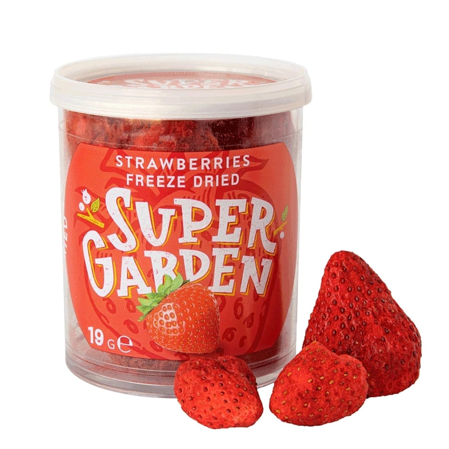 Super Garden mrazem sušené jahody | Lahodné a 100% čisté mrazem sušené ovoce | Celé sušené jahody pro zdravé svačiny nebo pečení | Lyofilizované jahody 19g Dehydrované produkty Naty Shop Celé jahody