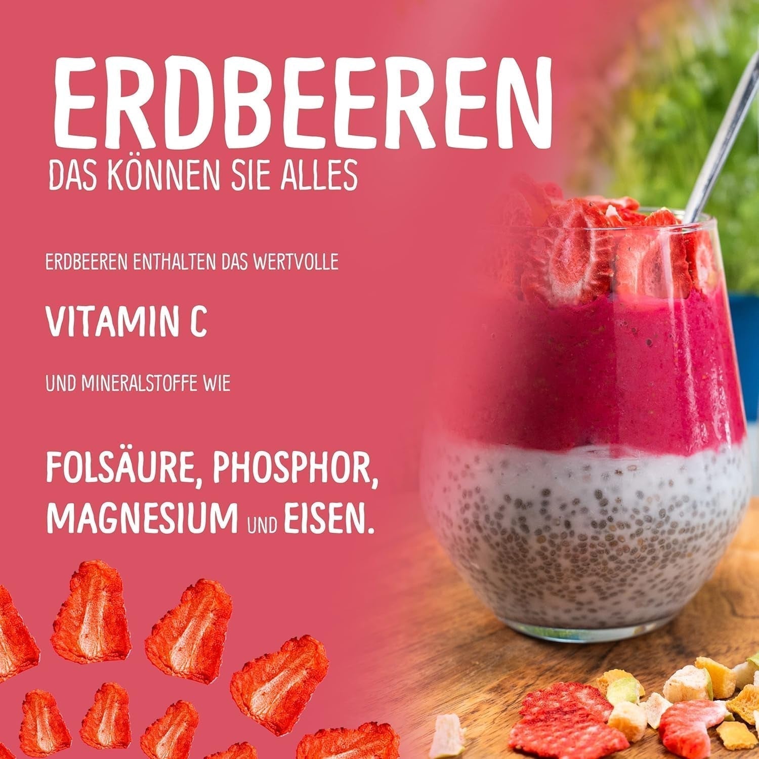 Bio lyofilizované jahody: 70 g sušených jahod do smoothie bowl, müsli, polevy na kaši - lyofilizované jahody bez přidaného cukru - lyofilizované jahody - ovoce NutriPur Dehydrované produkty Naty Shop