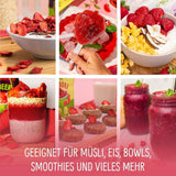 Bio lyofilizované jahody: 70 g sušených jahod do smoothie bowl, müsli, polevy na kaši - lyofilizované jahody bez přidaného cukru - lyofilizované jahody - ovoce NutriPur Dehydrované produkty Naty Shop