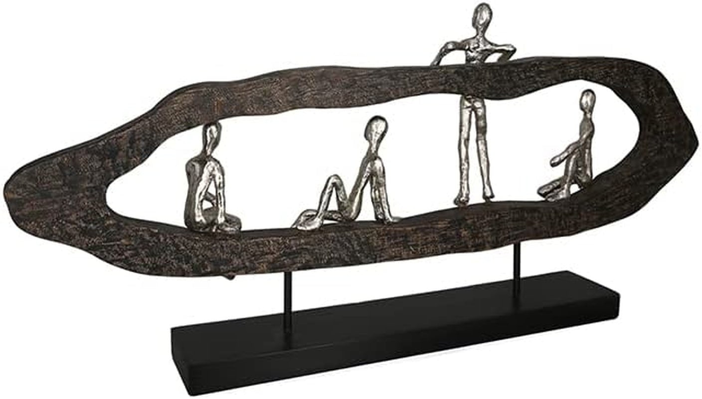 Casablanca moderní design GILDE Deco Sculpture Figure - Best Friends - Hang Out Stříbro, dřevo/hliník - šířka 75 cm Sošky a plastiky Naty Shop