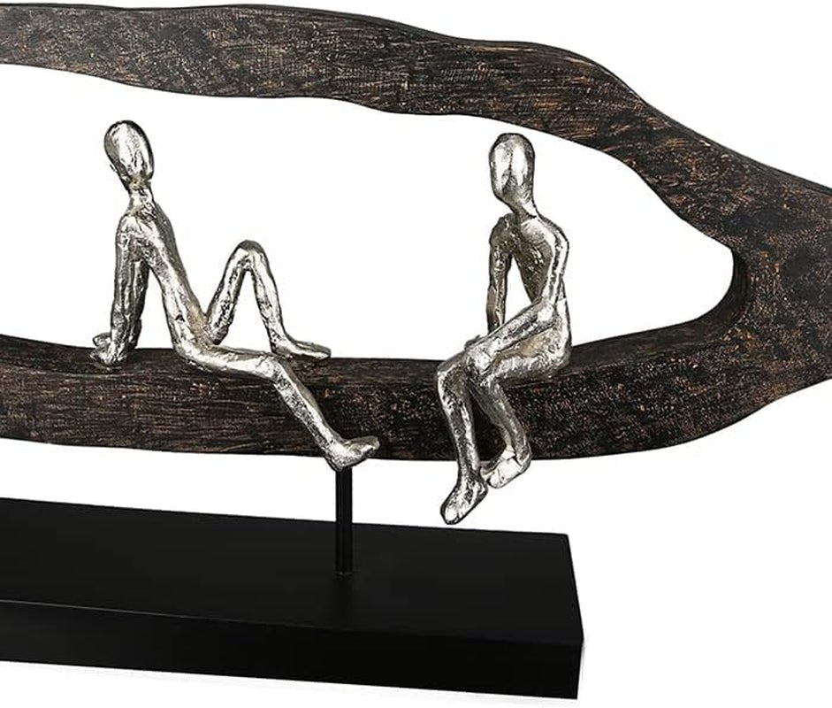 Casablanca moderní design GILDE Deco Sculpture Figure - Best Friends - Hang Out Stříbro, dřevo/hliník - šířka 75 cm Sošky a plastiky Naty Shop