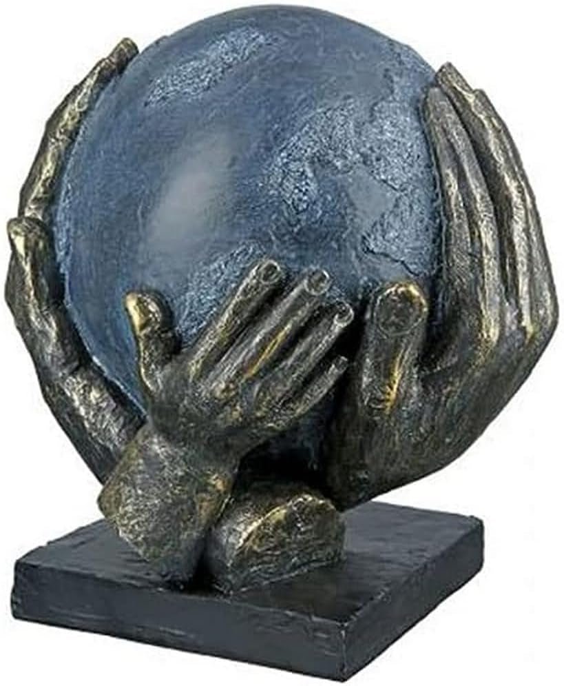 Casablanca moderní design GILDE Deco Sculpture Figura Zachraňte svět - Zeměkoule v rukou - Výška 19 cm Sošky a plastiky Naty Shop Bronzová, šedá, černá Výška 19 cm