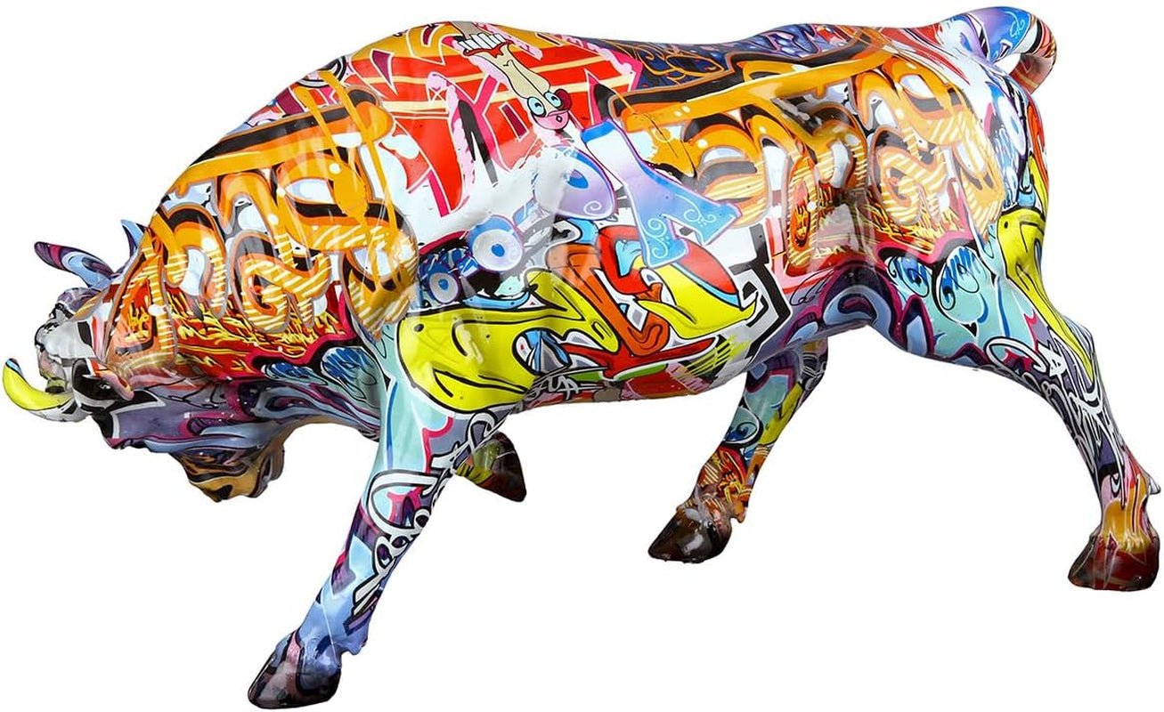 Casablanca dekorativní figurka zvířátka býka - vyrobeno ze syntetické pryskyřice v street art designu - barva: vícebarevná výška 27 cm Sošky a plastiky Naty Shop