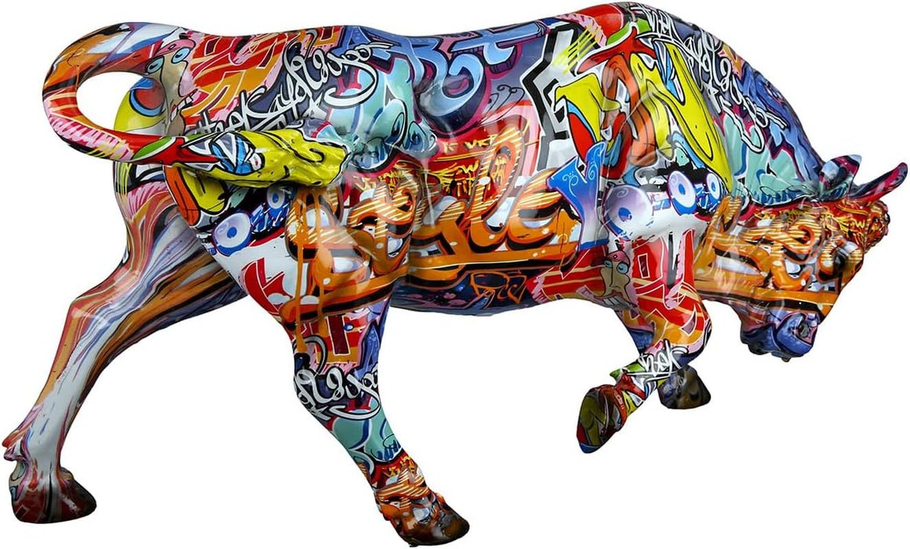 Casablanca dekorativní figurka zvířátka býka - vyrobeno ze syntetické pryskyřice v street art designu - barva: vícebarevná výška 27 cm Sošky a plastiky Naty Shop Výchozí název