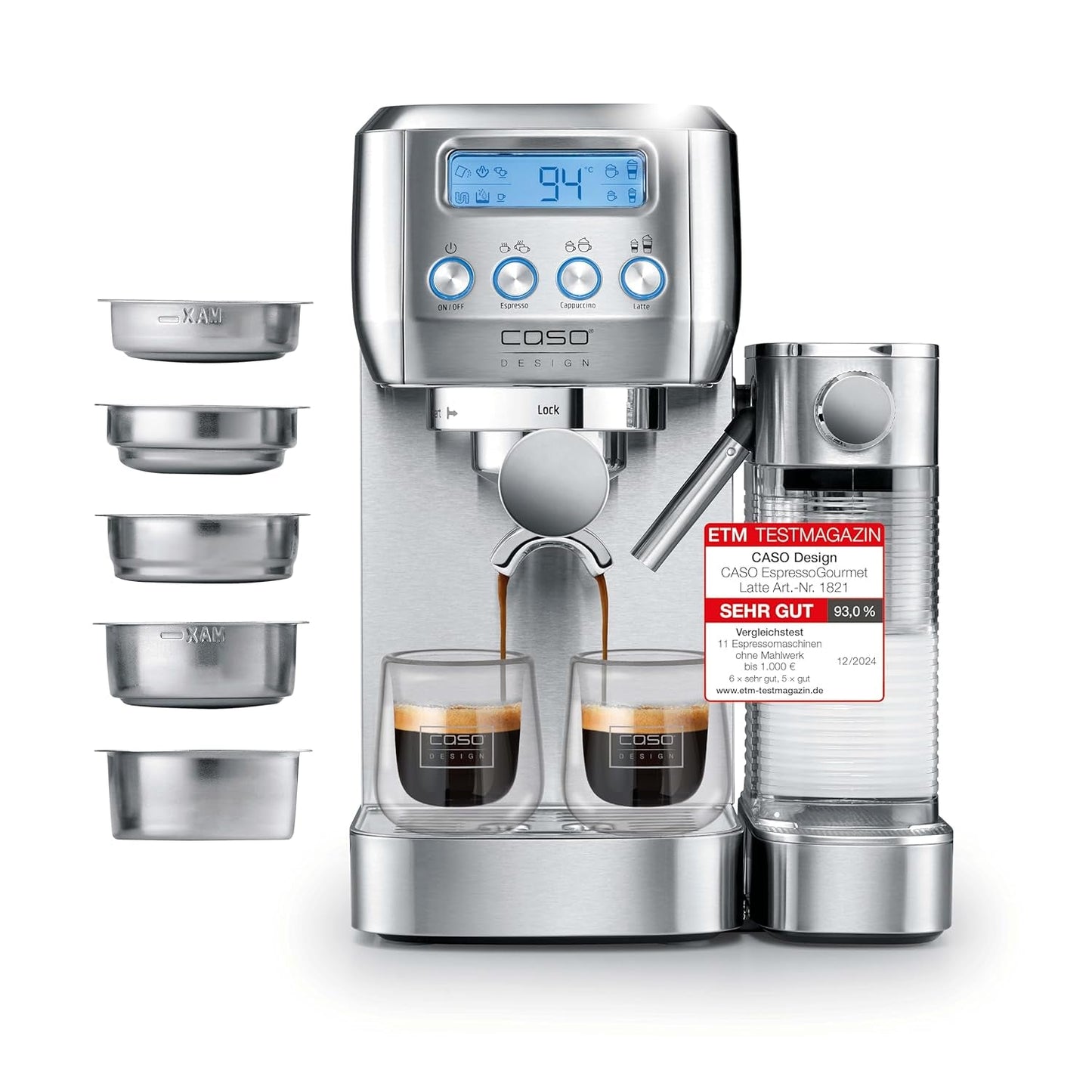 CASO EspressoGourmet Crema - espresso kávovar Portafilter s napěňovačem mléka, espresso, cappuccino, nerezový portafiltr, pumpa ULKA 20 bar, kávovar, mletá káva, kapsle ESE