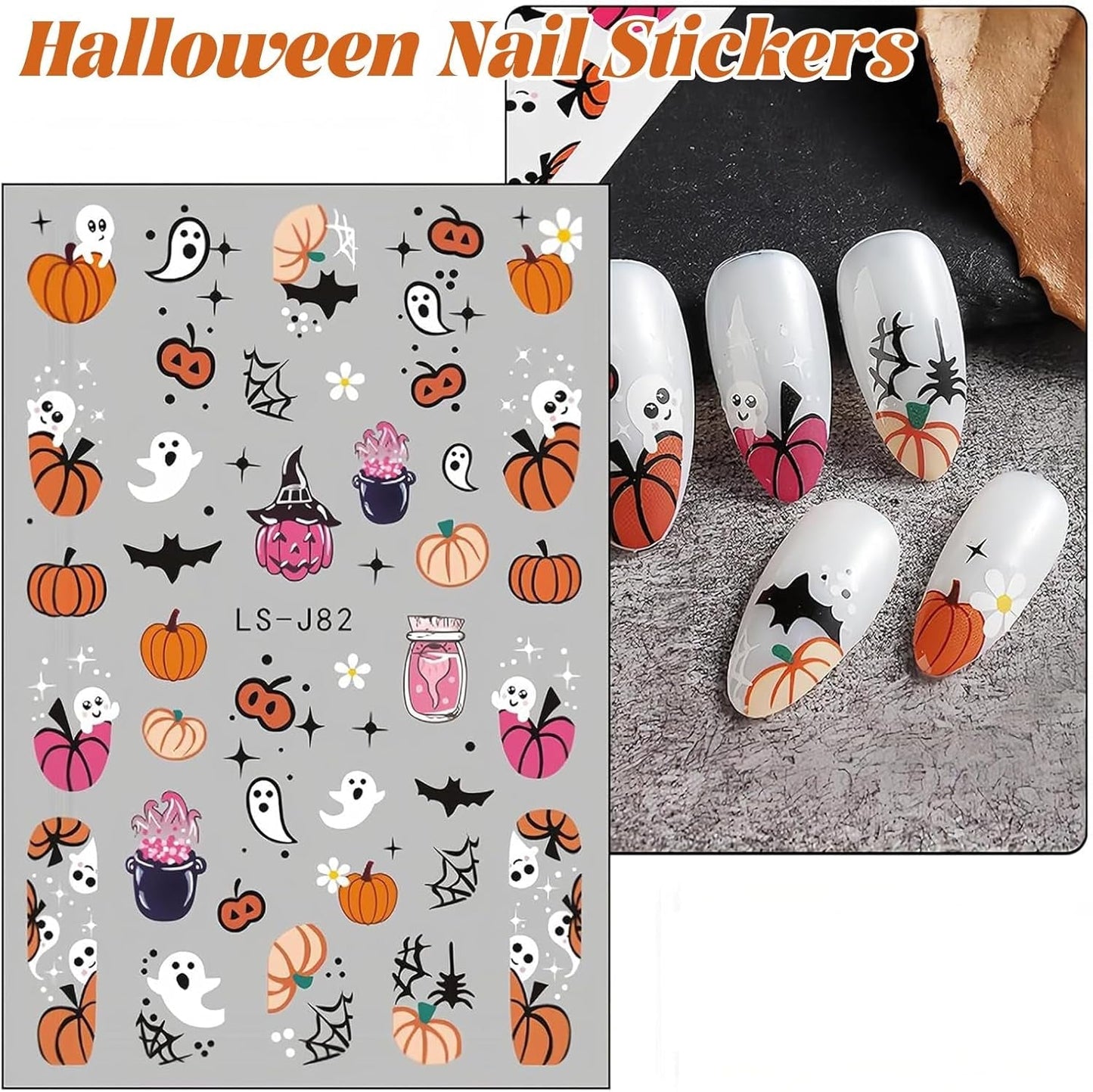 Nagelsticker Halloween, 8 Blätter Halloween Nagel Sticker, Kürbis Nail Sticker, Nail Art, Nagel Charms, Nagel Zubehör, Nageldesign, Vánoce (Typ A)