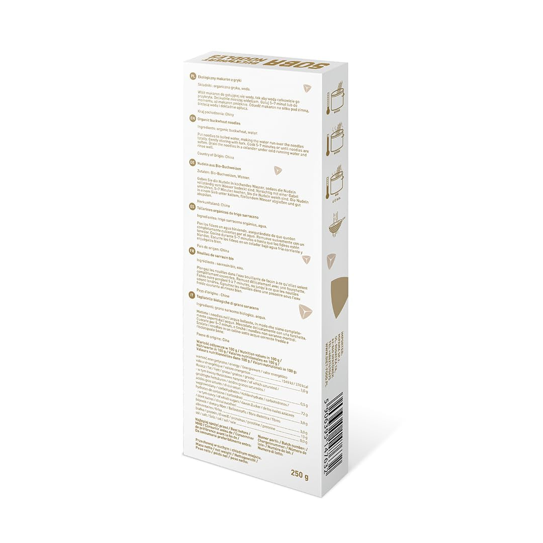 DIETNÍ JÍDLO Bio Buchweizen Soba Nudeln Lebensmittel Těstoviny Veganské Bezlepkové Lactosefrei Sojafrei Nudeln pro vegetariány a vegany 250 gramů