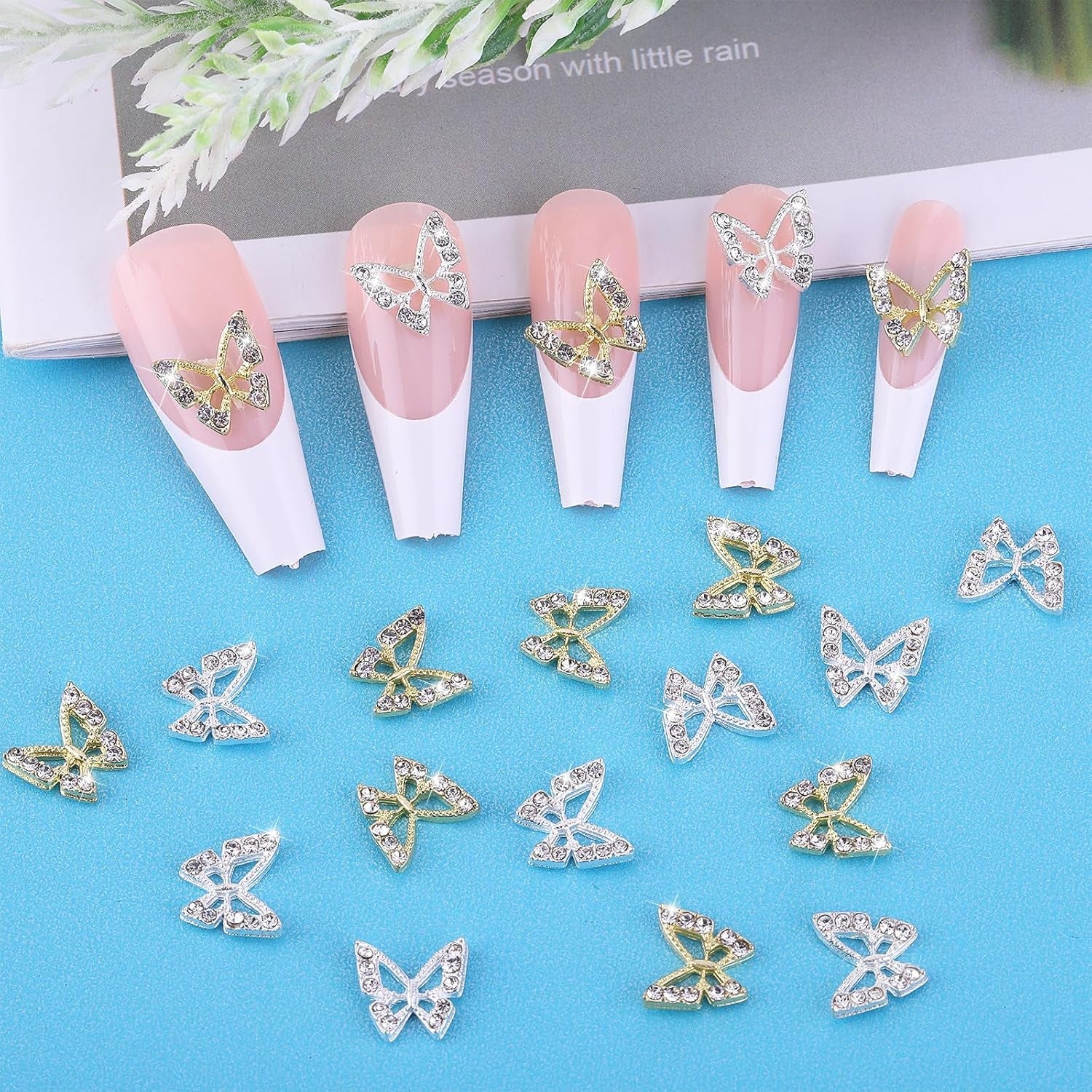 20ks Glitter Butterfly Nail Charms, Nail Art Kamínky, Nail Stones, Butterfly Nail Art, Kamínky, Valentýnské přívěsky na nehty, DIY dekorace na pouzdro na mobilní telefon
