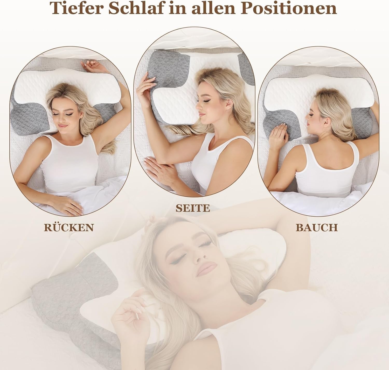 Wellsync Neck Polštář Ergonomický Polštář Paměťová pěna Polštář Ortopedický Polštář pro postranní spáče Zádový spánek Bolesti žaludku Bílá Šedá Krční ortopedické polštáře Naty Shop