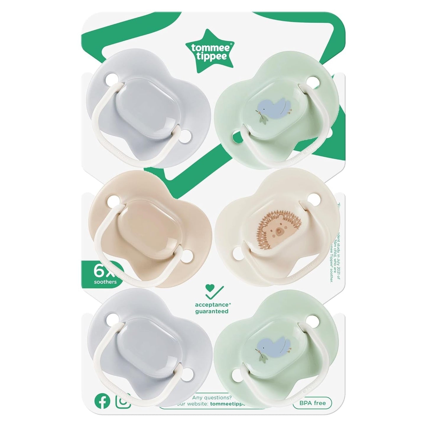 Dudlíky Tommee Tippee Anytime, 0-6 měsíců, balení 6 symetrických dudlíků, bez BPA