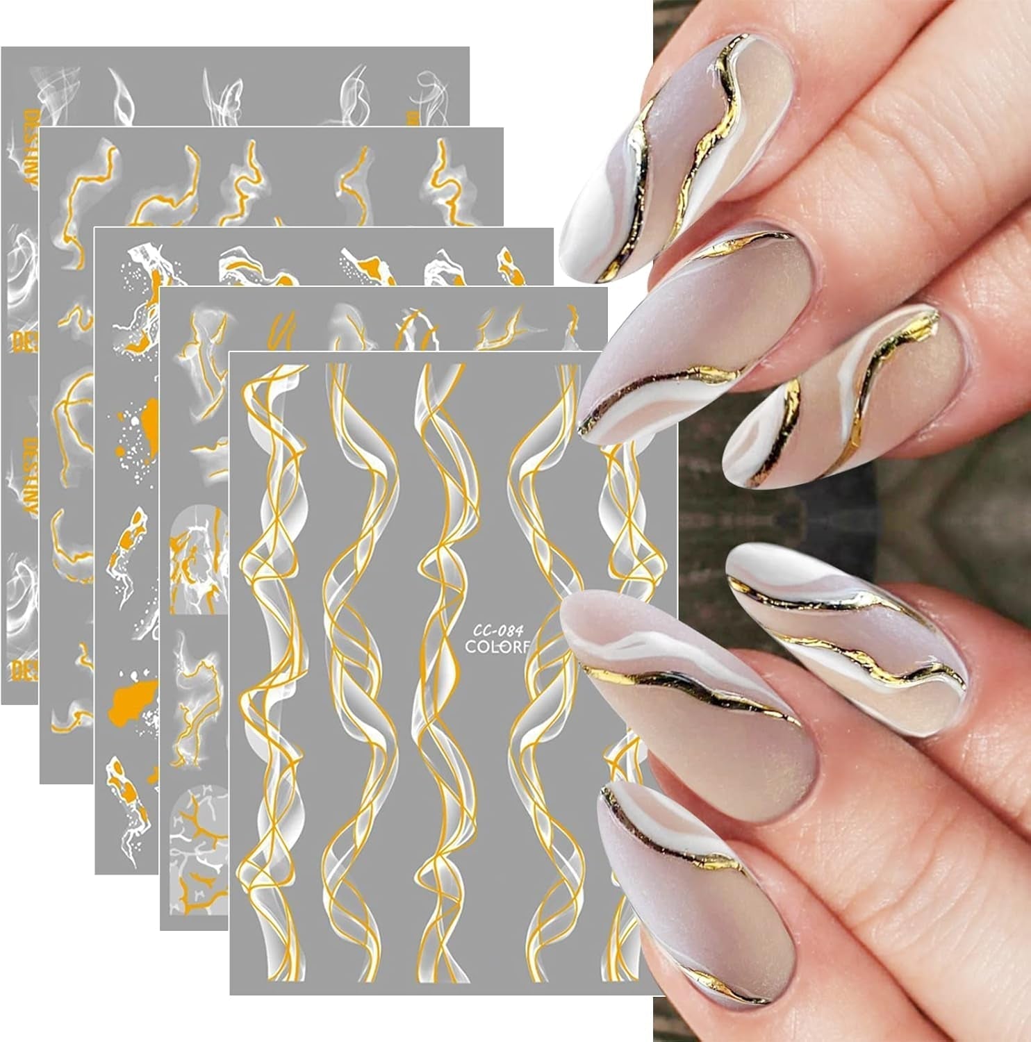 9 Blatt Nagelsticker Französische Spitzenmarmor Nagelaufkleber Selbtklebend Weißes Gold Nail Art Samolepka Dekoration Nageldesign Zubehör
