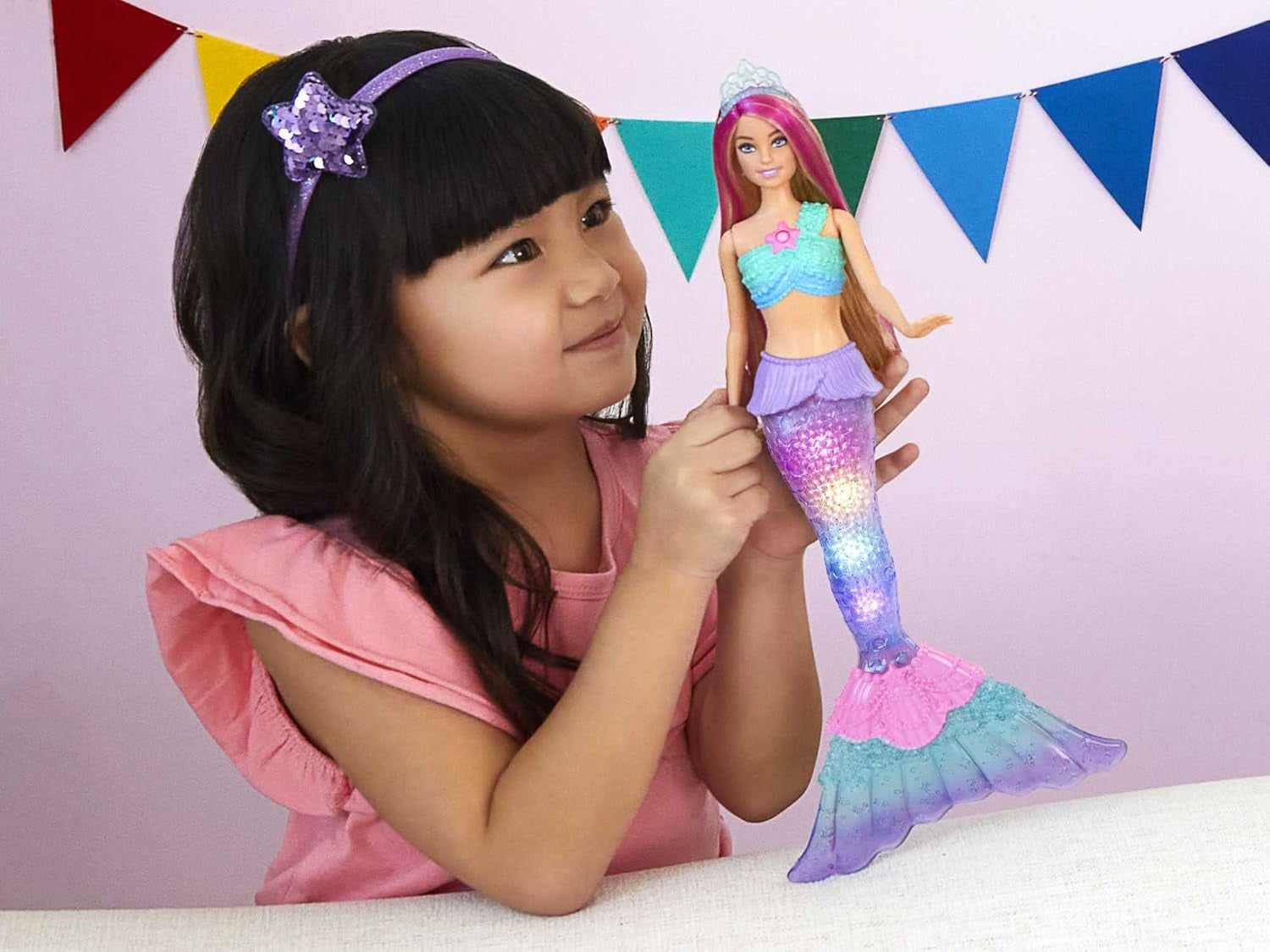 Barbie Dreamtopia Magic Light panenka mořské panny s blond vlasy, panenka Barbie s ocasem mořské panny, vhodná jako dárek pro děti od 3 let, HDJ36