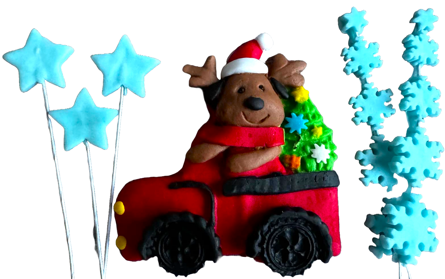 Sada 6 jedlých ozdob z cukrové pasty, Vánoce, auto, medvídek, hvězdičky a sněhové vločky Dekorace z cukrové pasty Naty Shop