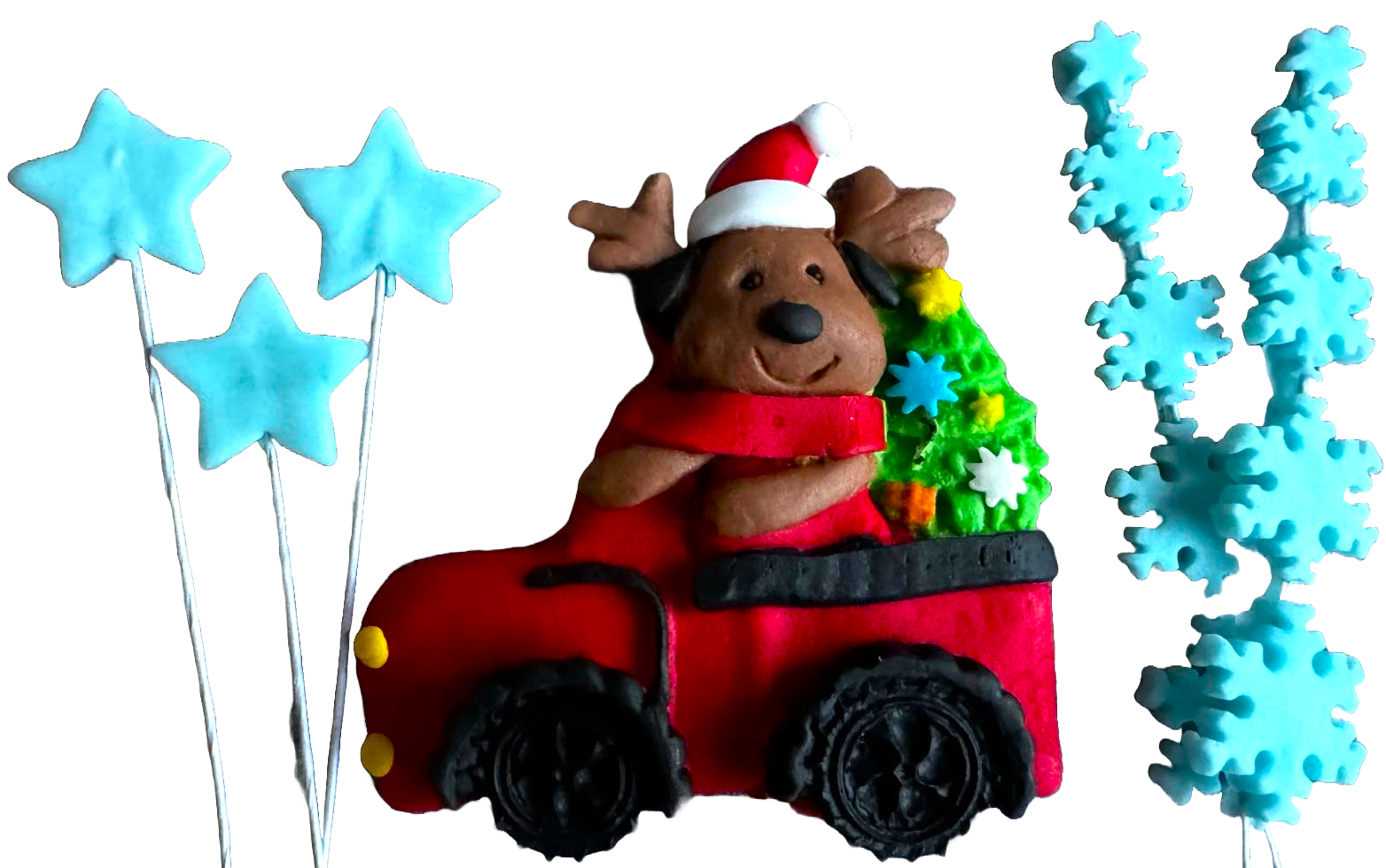 Sada 6 jedlých ozdob z cukrové pasty, Vánoce, auto, medvídek, hvězdičky a sněhové vločky Dekorace z cukrové pasty Naty Shop
